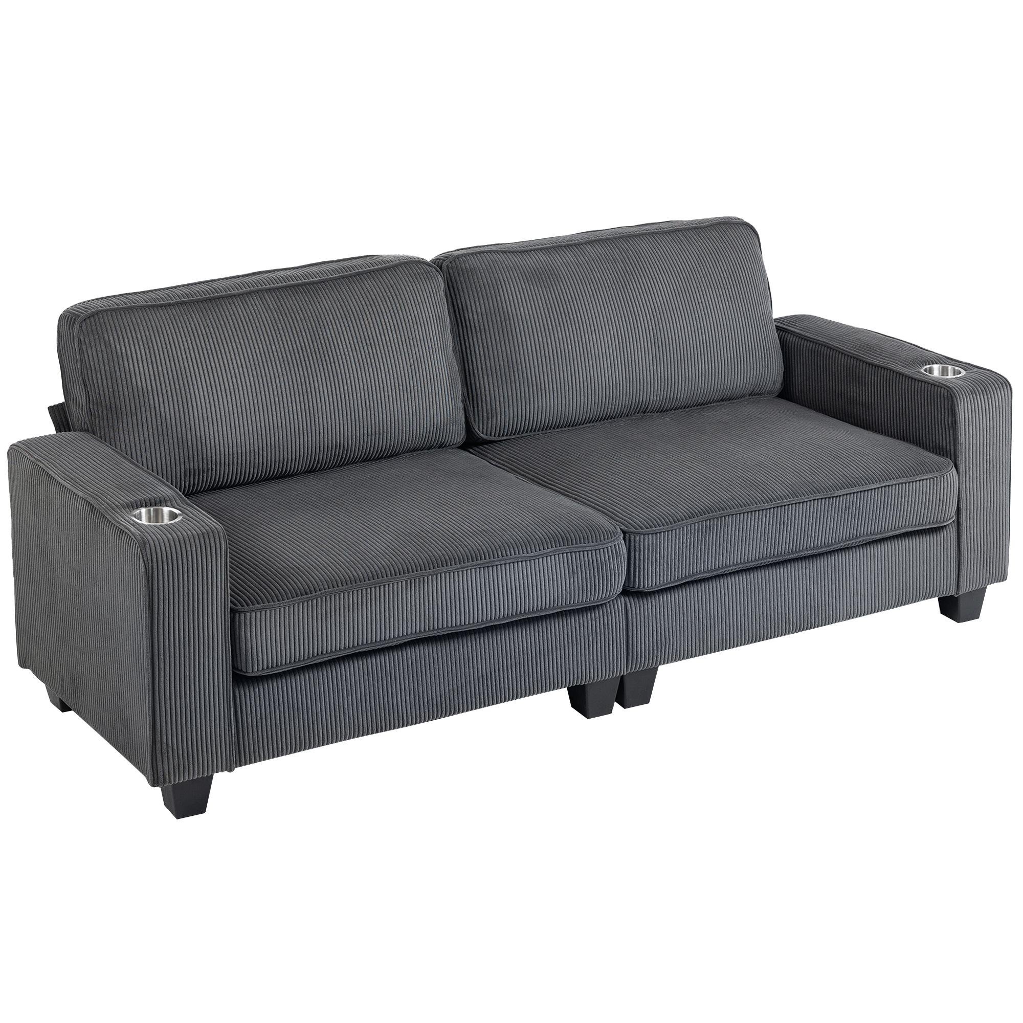 89 Inch Corduroy Couch with Spring Cushions, Dark Grey