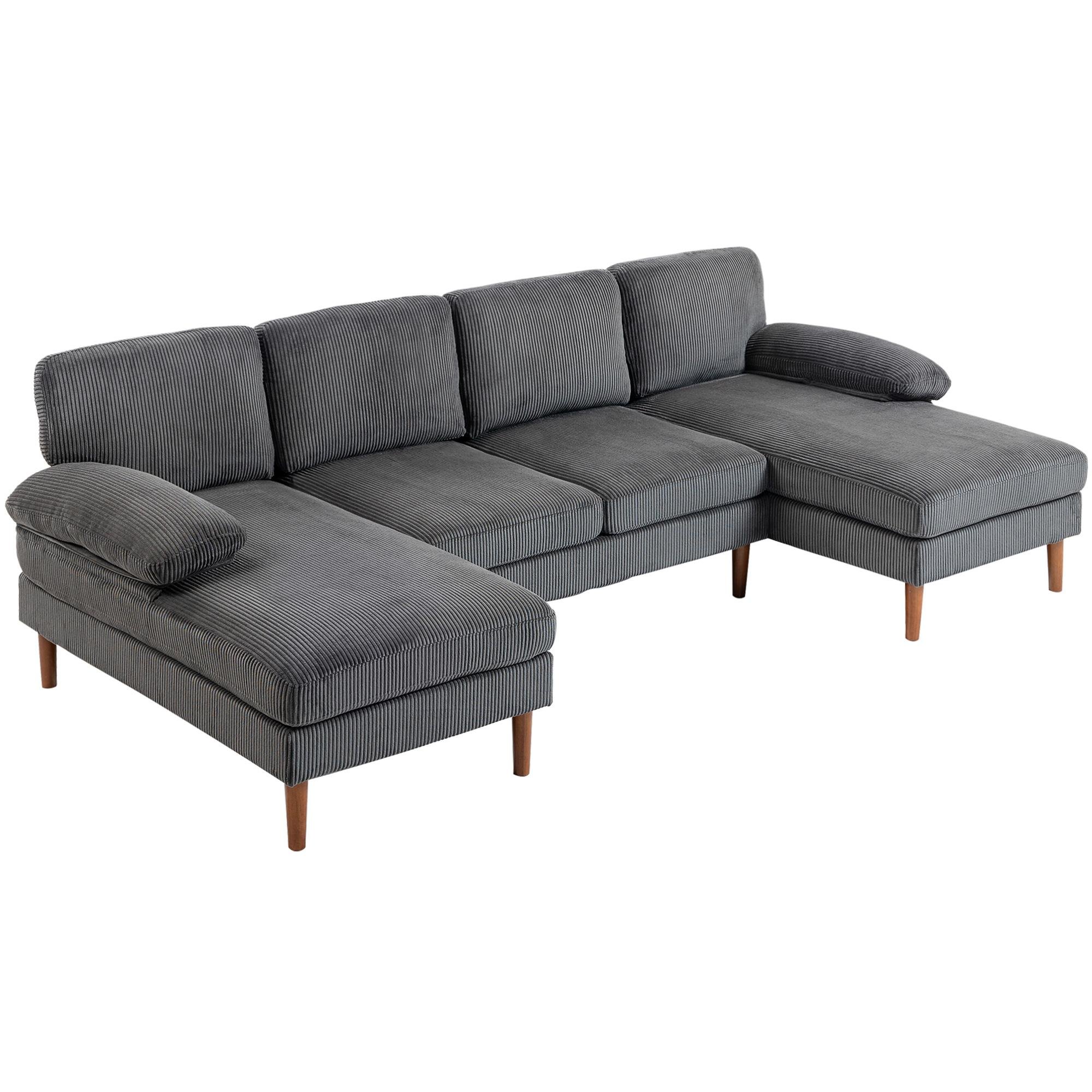 Dark Grey Corduroy Sectional with Double Chaise Lounges