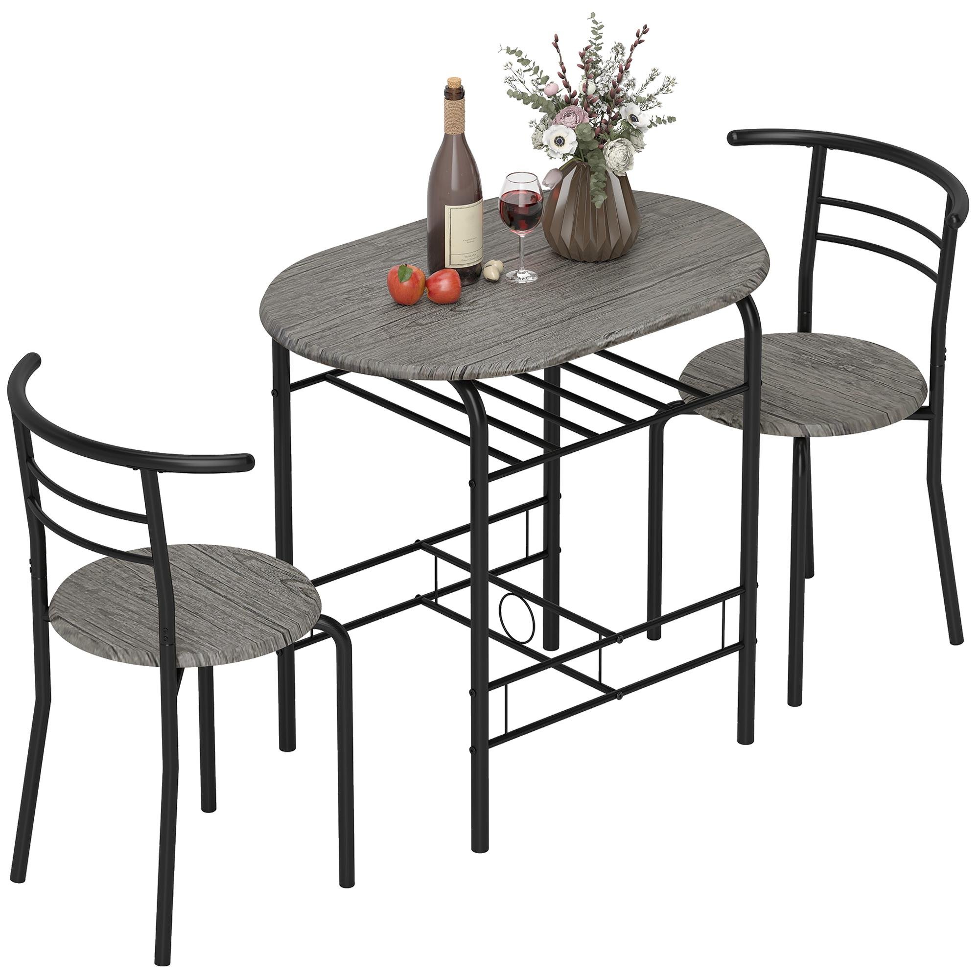 Dark Grey Table Set with Shelf for Small Dining Spaces