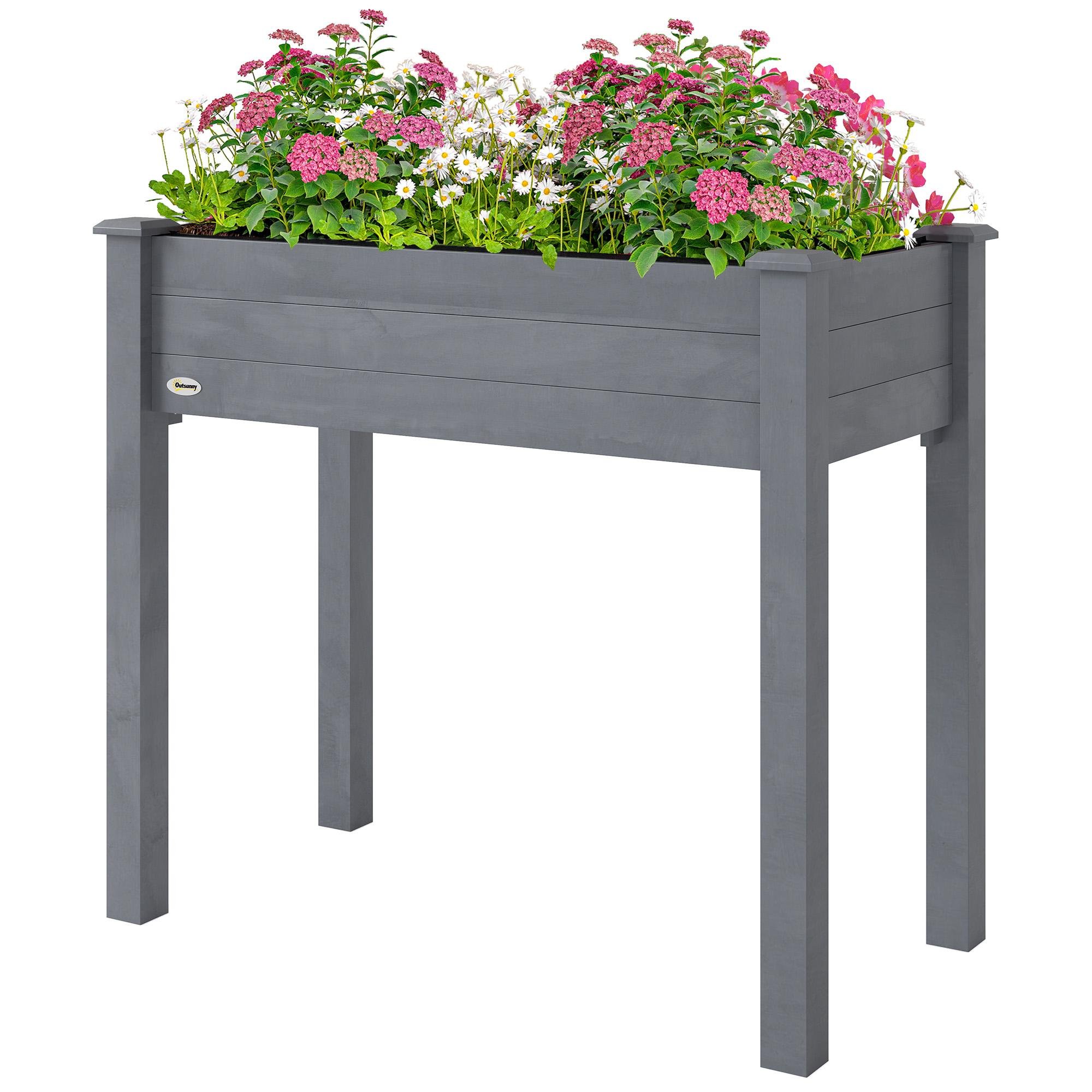 Dark Grey Fir Planter Bed with Liner, 34 x 18 x 30 in