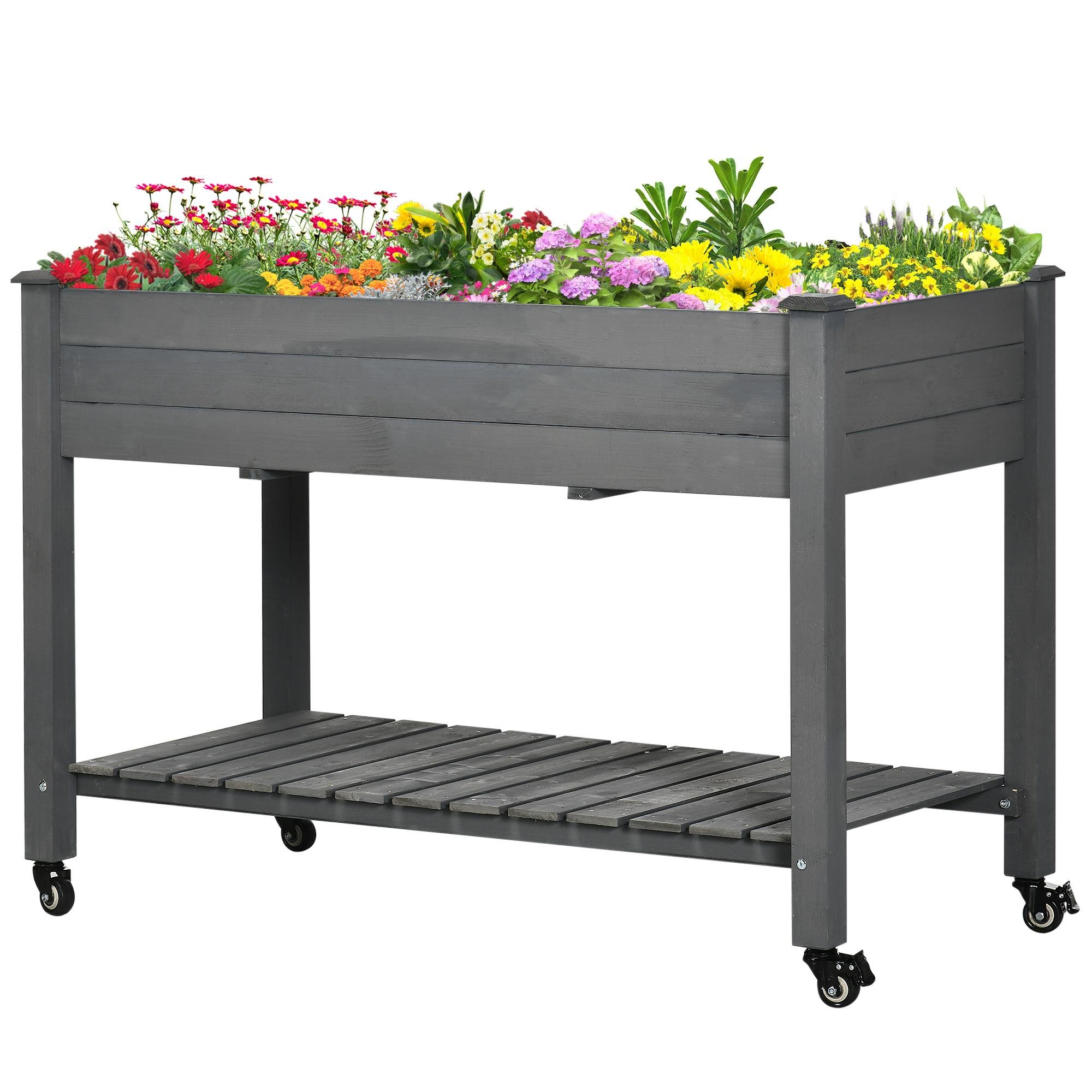 Dark Grey Fir Planter Cart with Storage Shelf