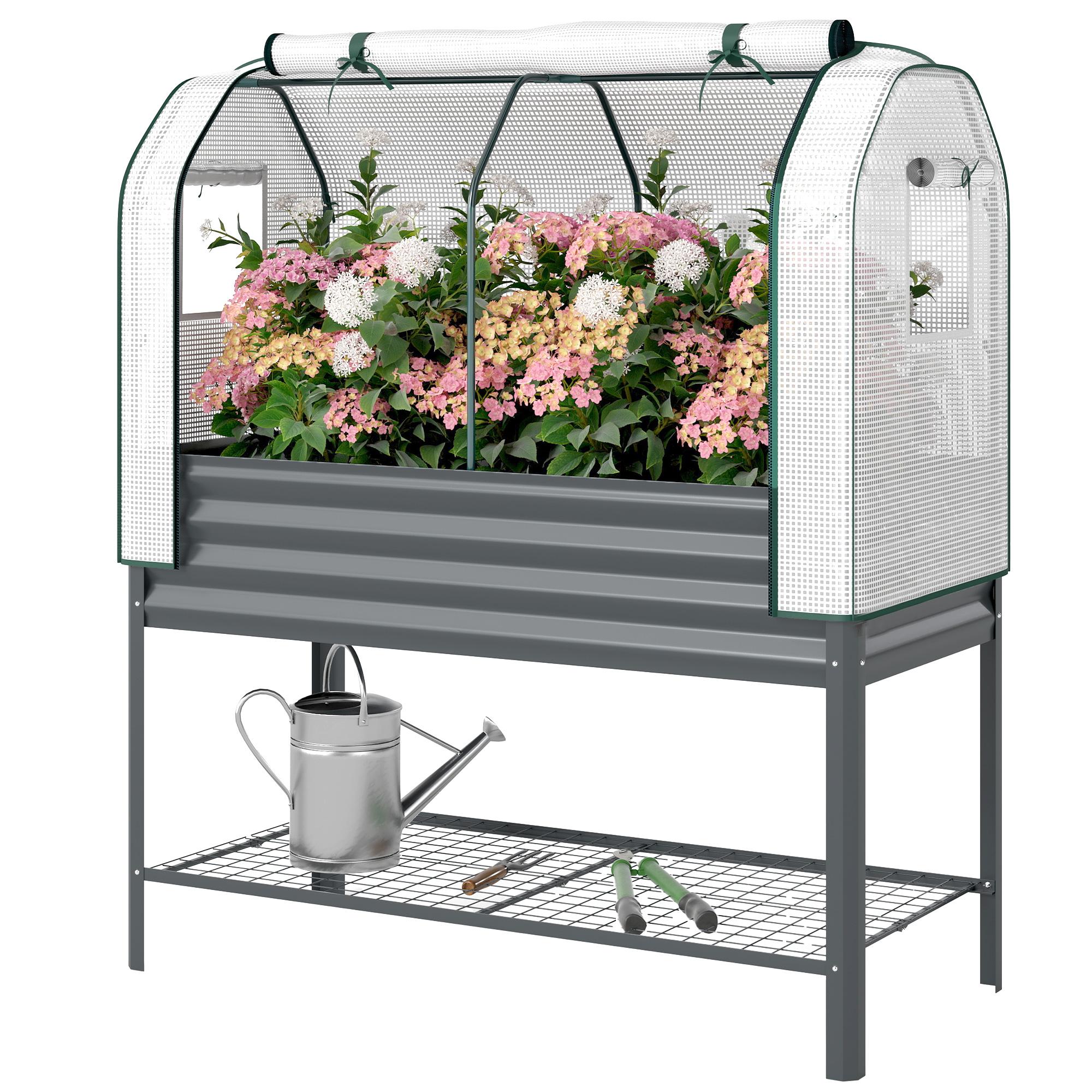 Dark Grey Elevated Garden Bed with Greenhouse Cover