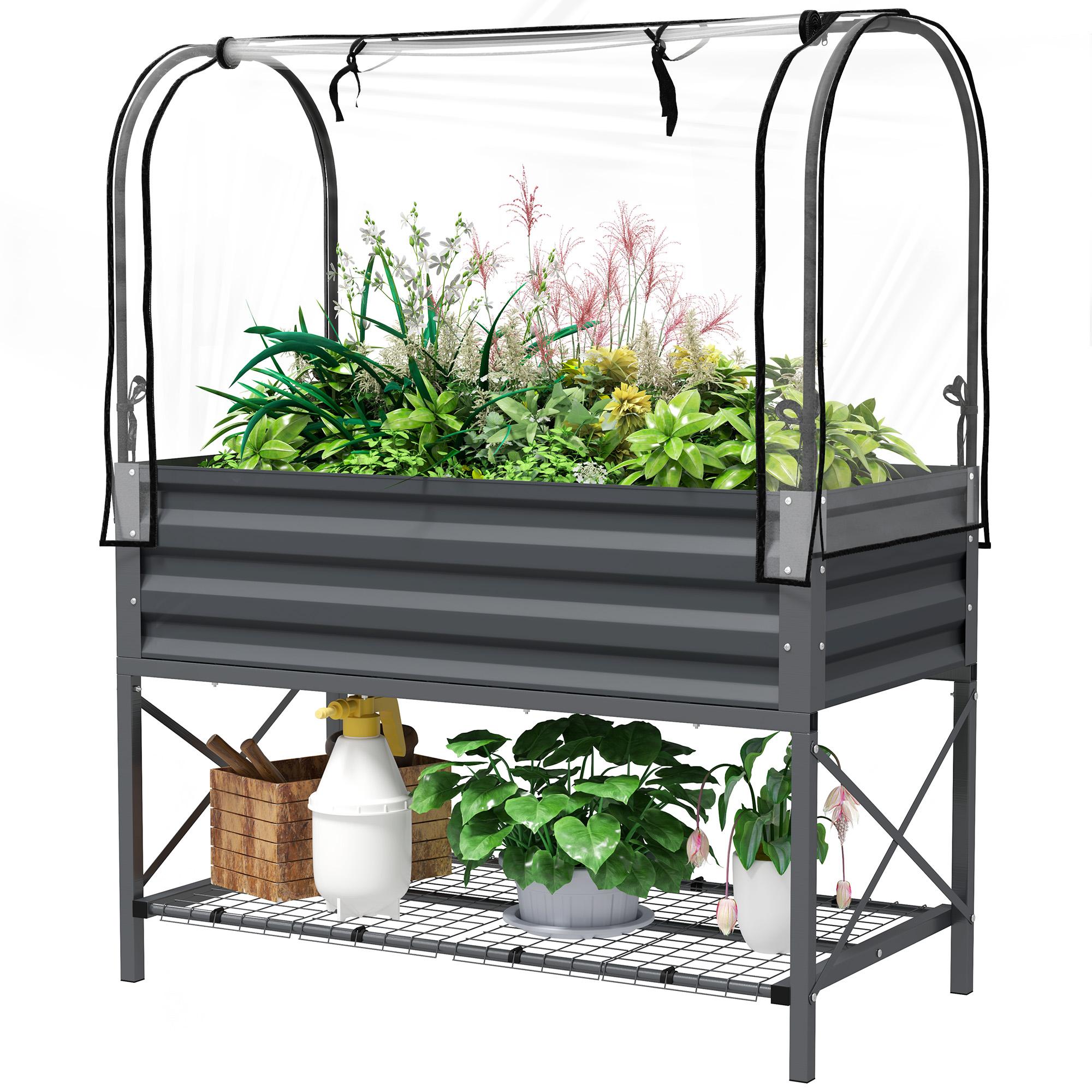 Dark Grey Covered Elevated Planter with Raised Design