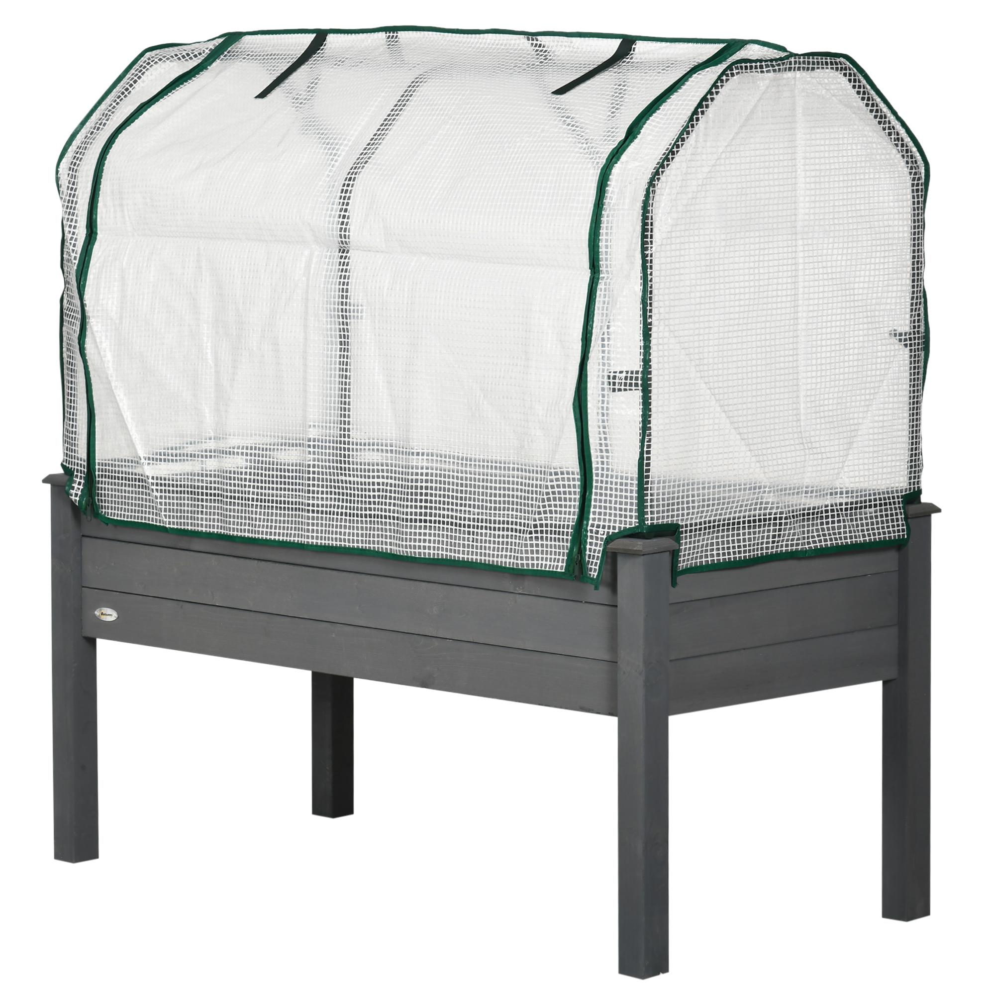 Dark Grey Wood Planter Greenhouse Raised Garden Bed