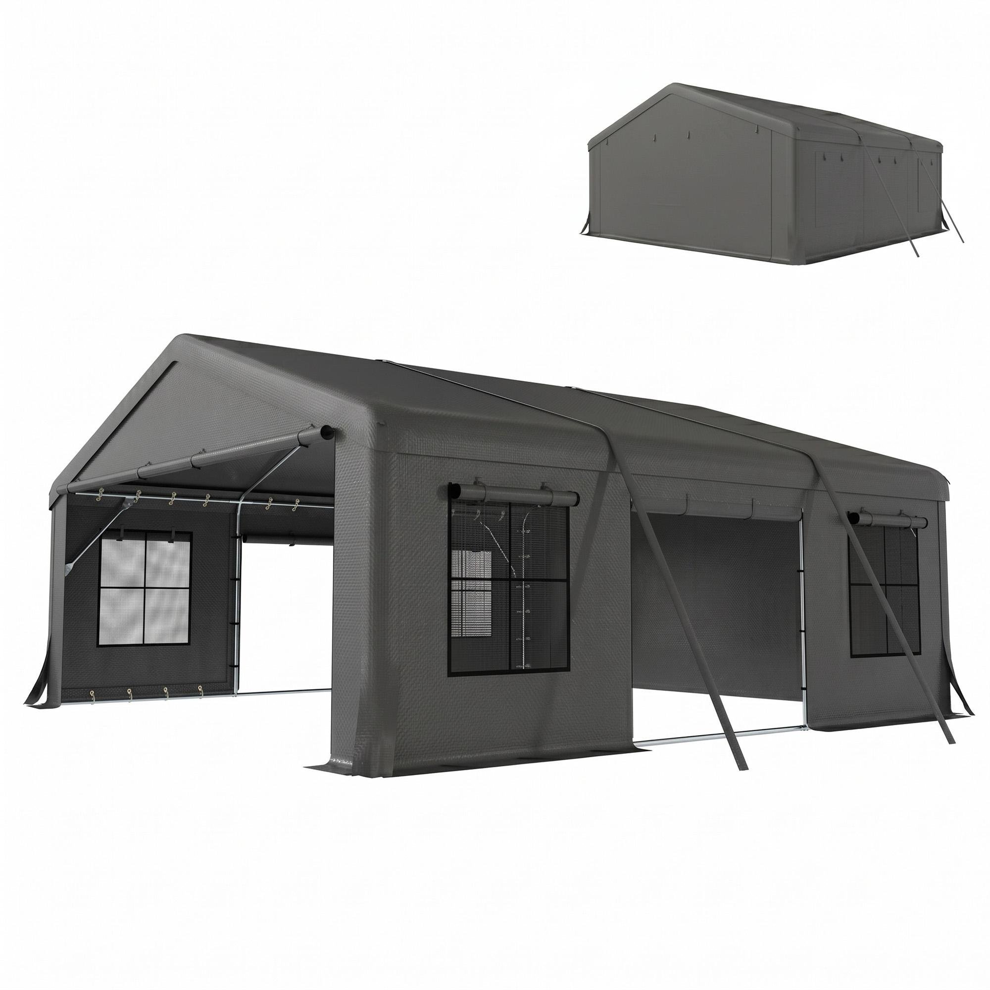 Dark grey carport with enclosed UPF30+ PE cover