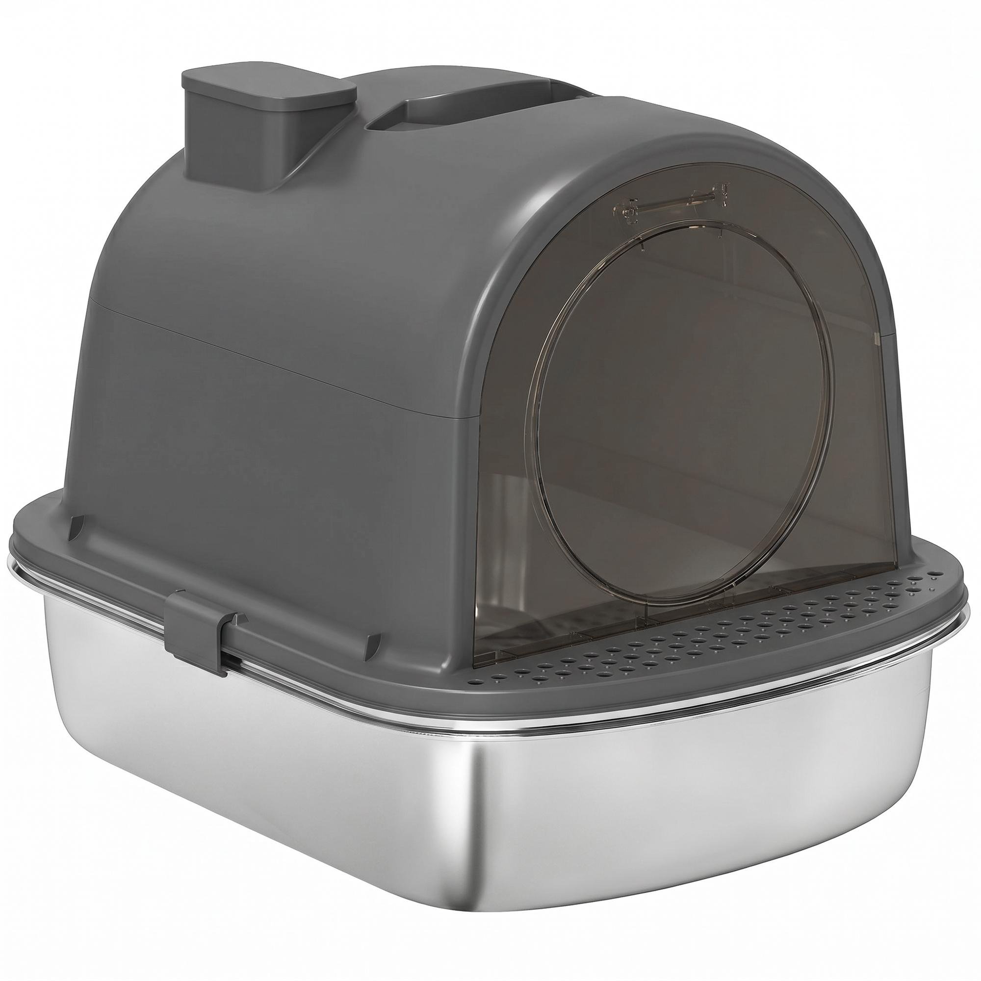 Dark Grey Stainless Litter Box with Enclosed Design