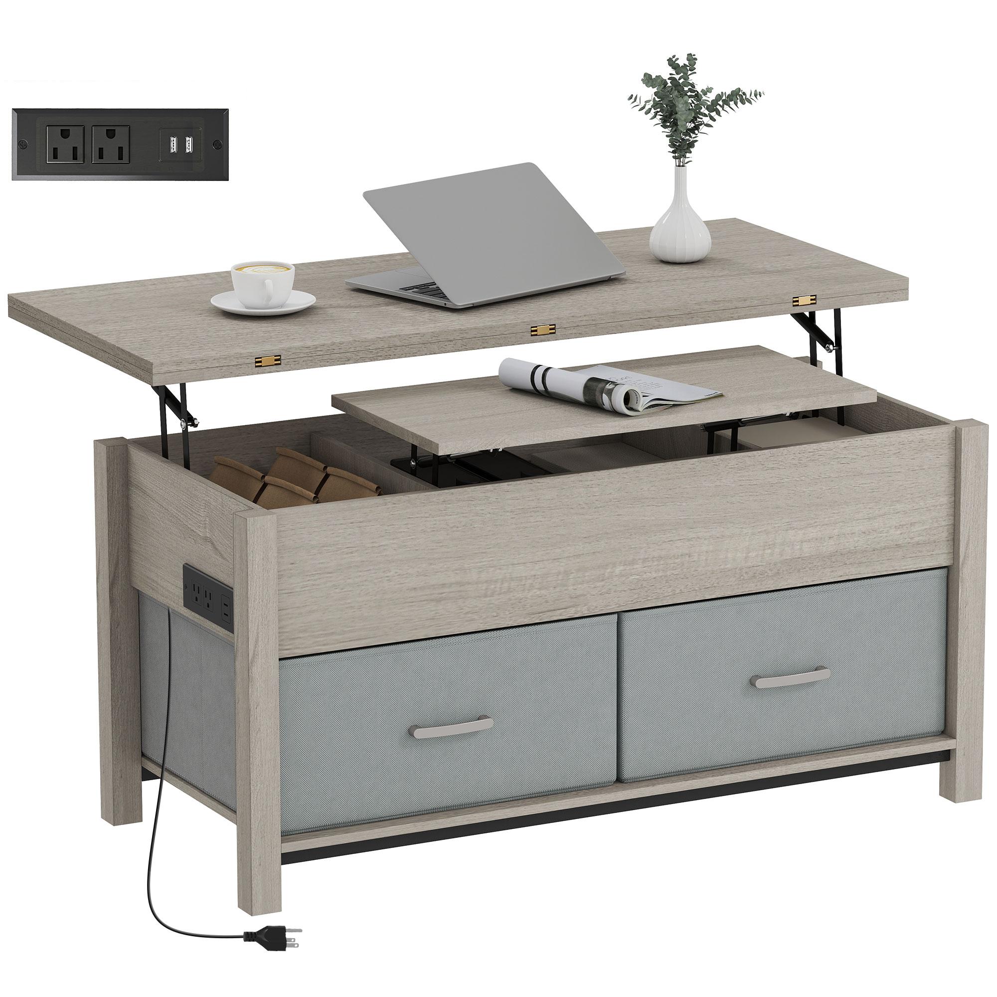 Dark Grey Expandable Coffee Table with Dual Lift Tops