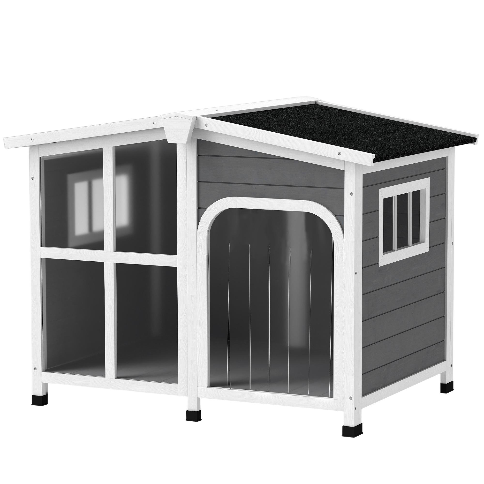 Dark Grey Fir Dog House with Openable Roof for Large Dogs