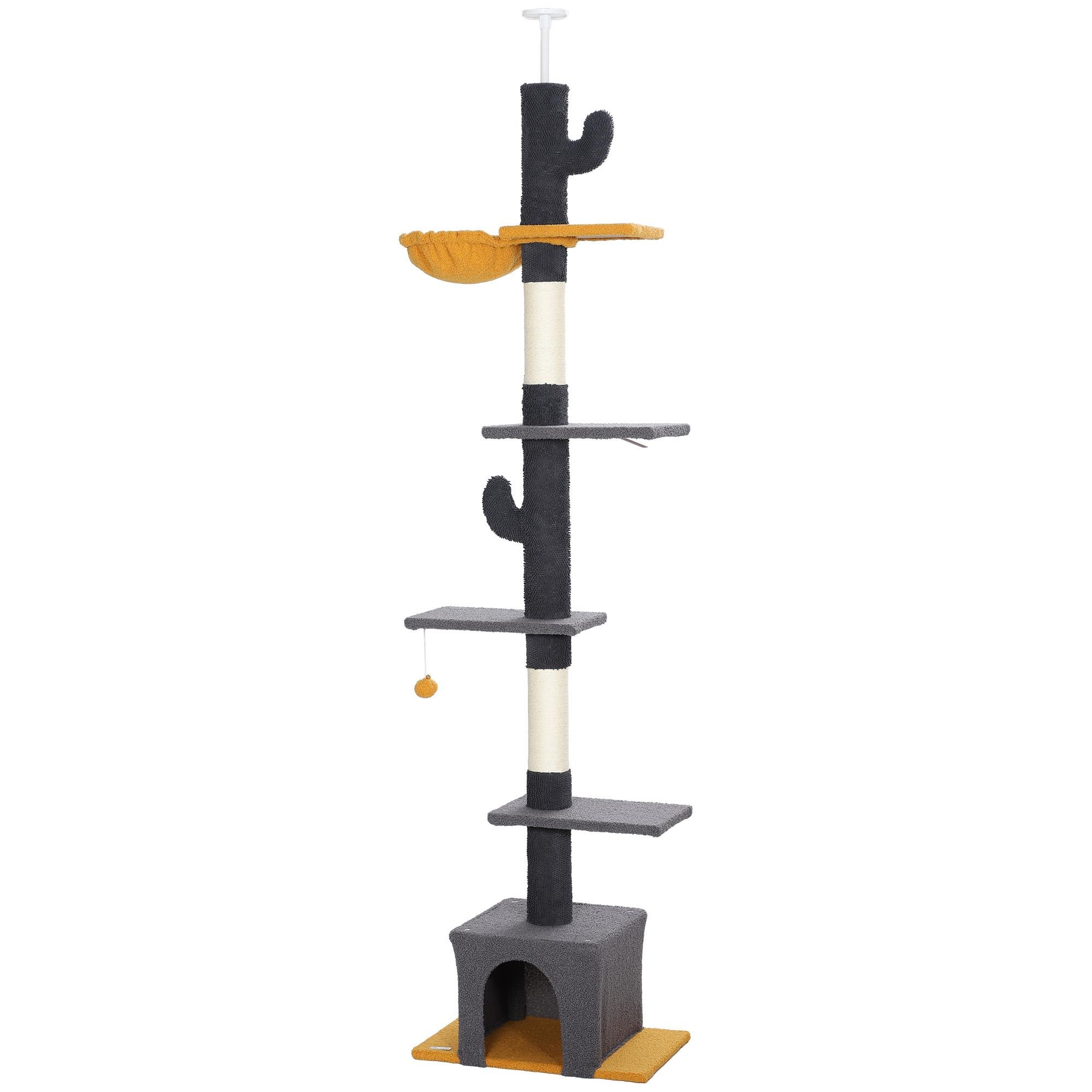 Dark Grey Tall Cat Tower with Adjustable Height