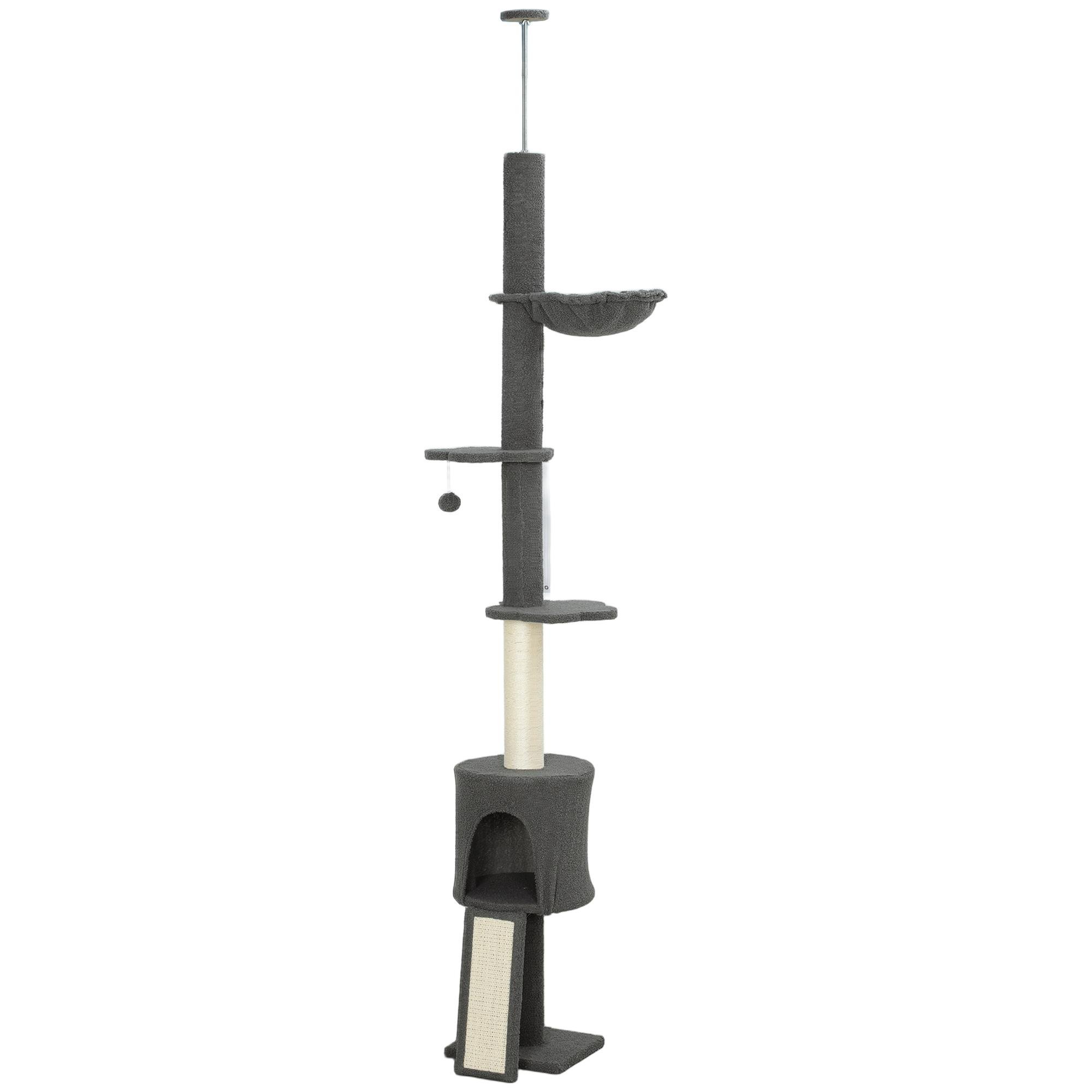 Dark Grey Adjustable Cat Tree with Hammock, 94.5 in