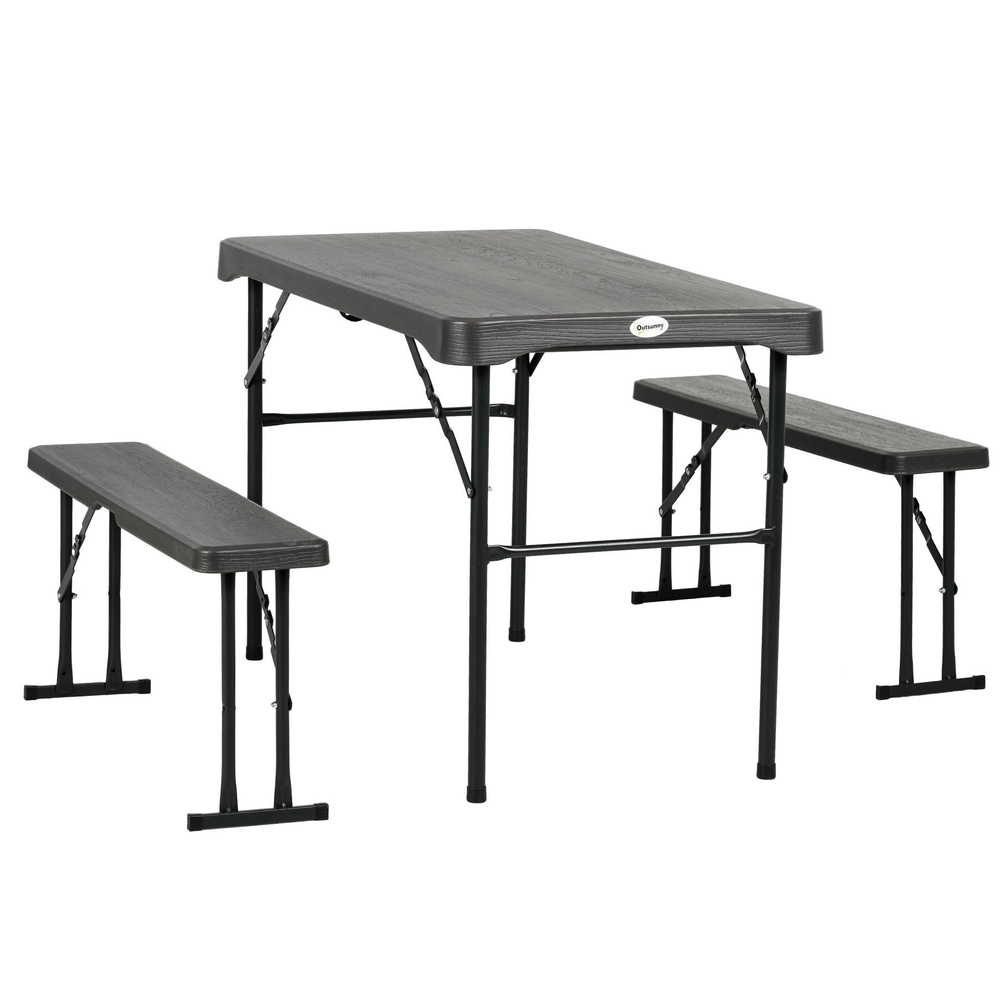 Dark Grey Folding Picnic Table with Two Benches