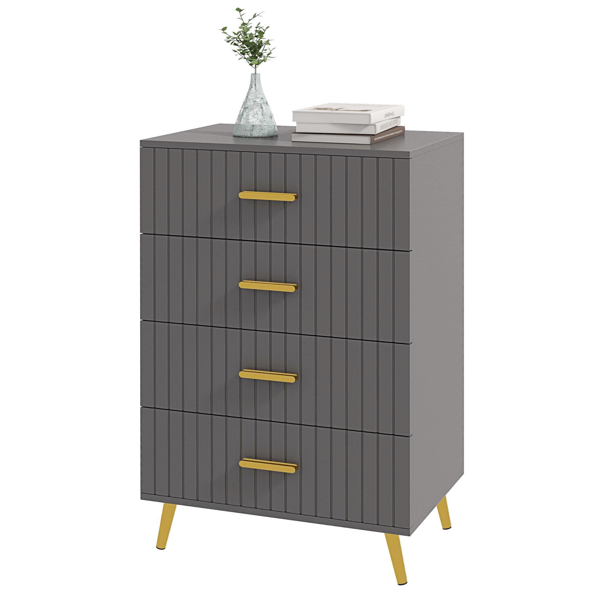 Dark Grey Four Drawer Dresser with Gold Aluminium Legs