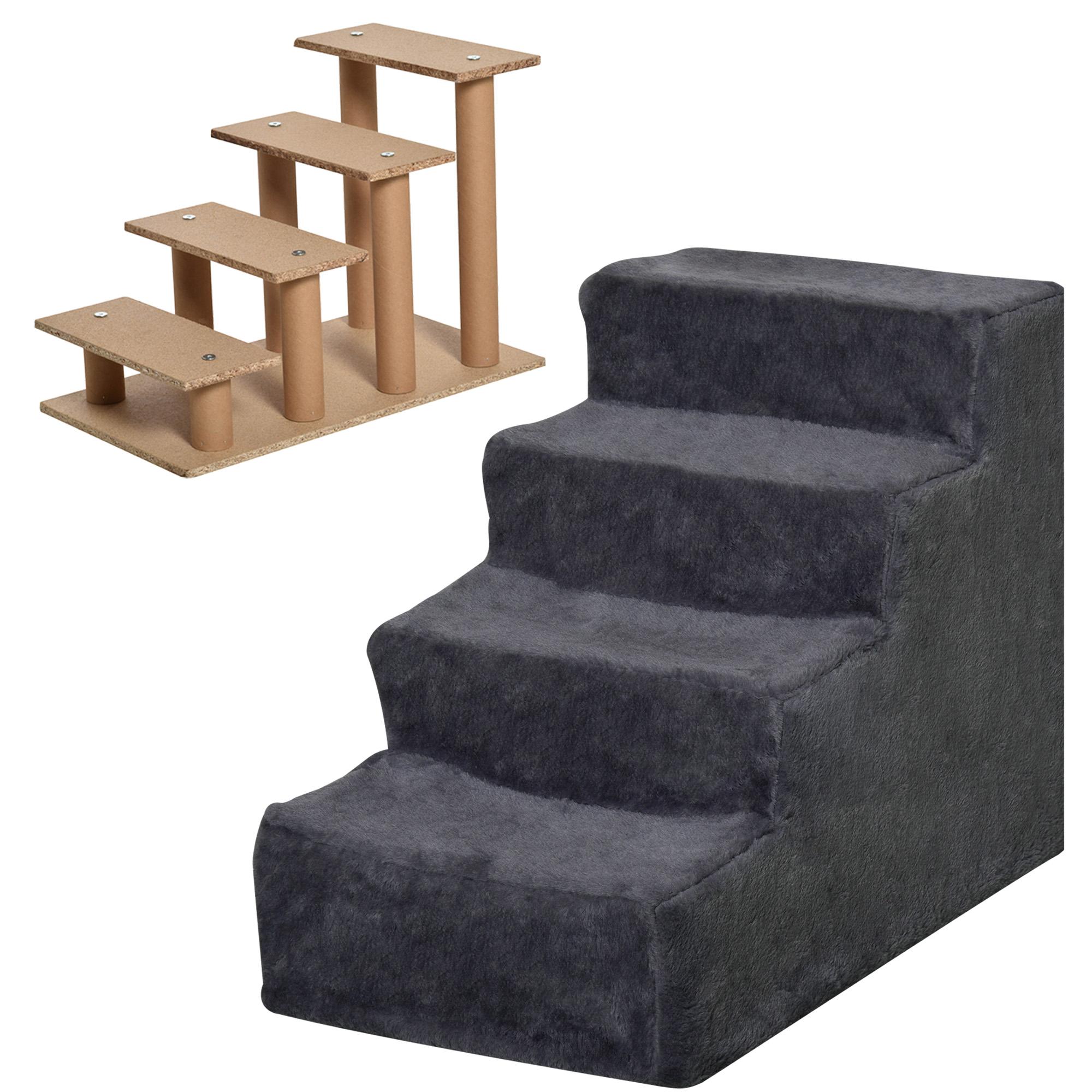 Dark Grey Plush Pet Stairs, Four-Level Bed Access