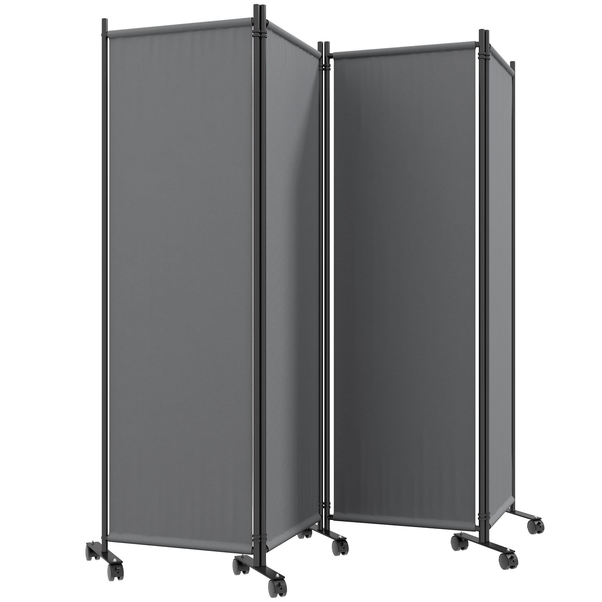 Dark Grey 4 Panel Screen with Wheels, 224 cm Wide