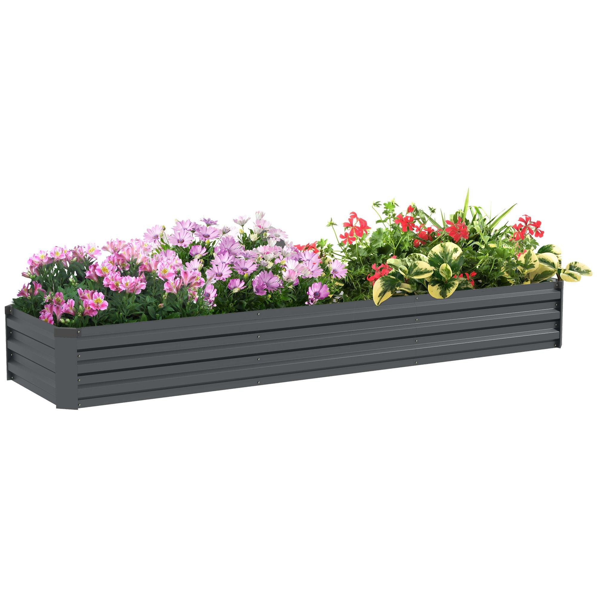 Dark Grey Galvanised Raised Bed, Open-Bottom 8' x 2' x 1'