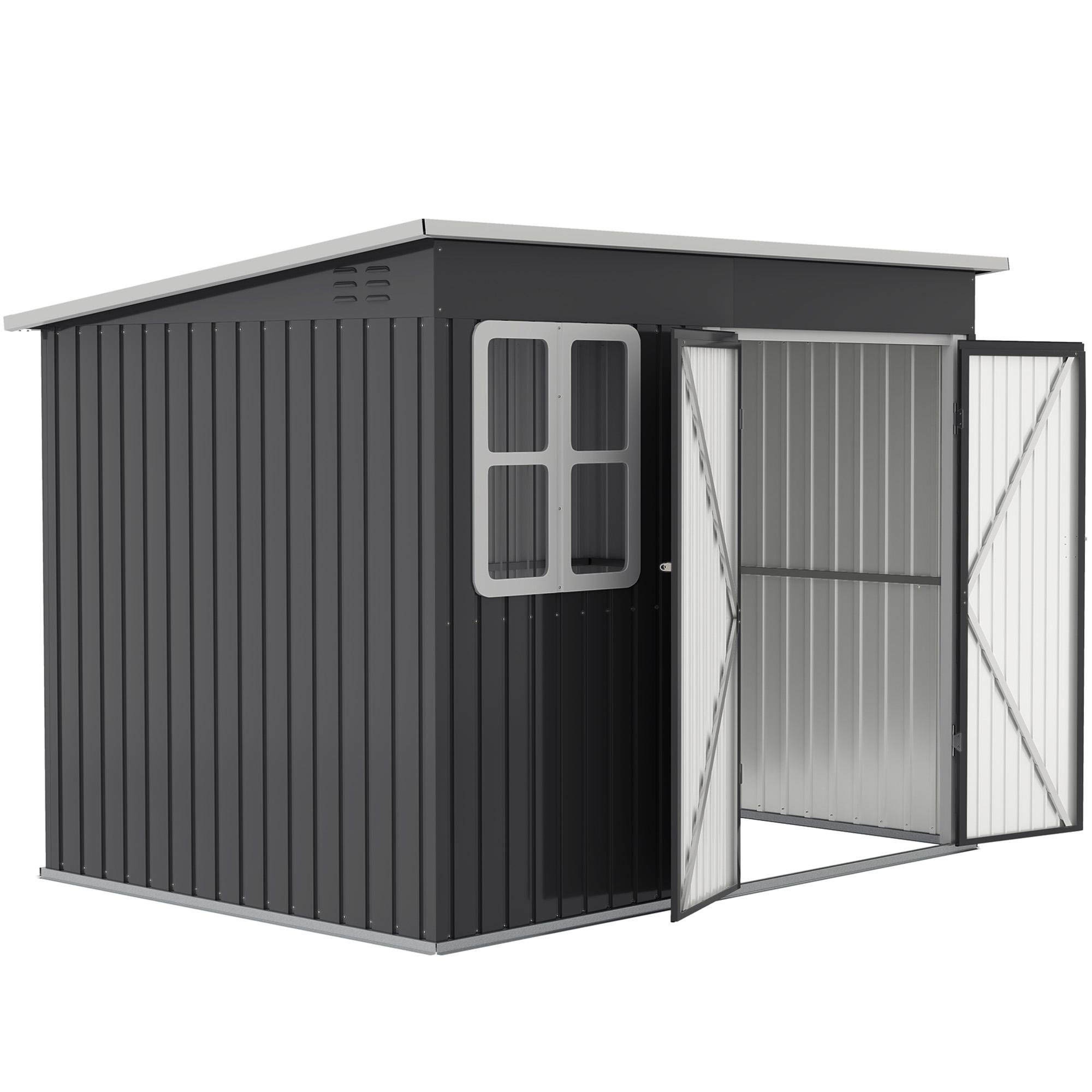 8.5x6 dark grey shed with window and wide lockable doors