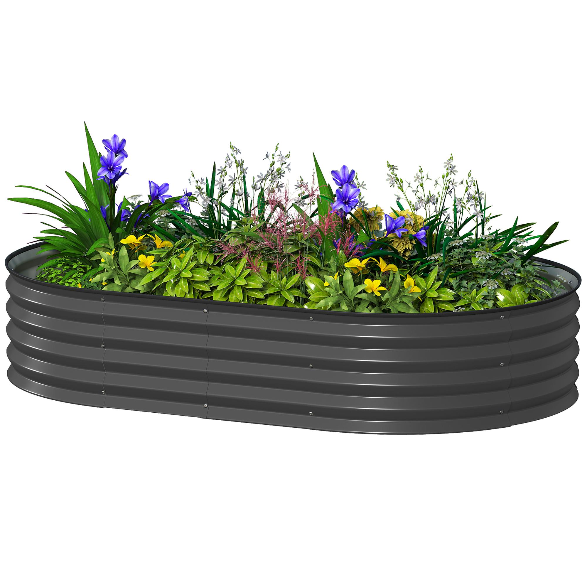 Dark grey raised planter with open-bottom galvanised steel bed