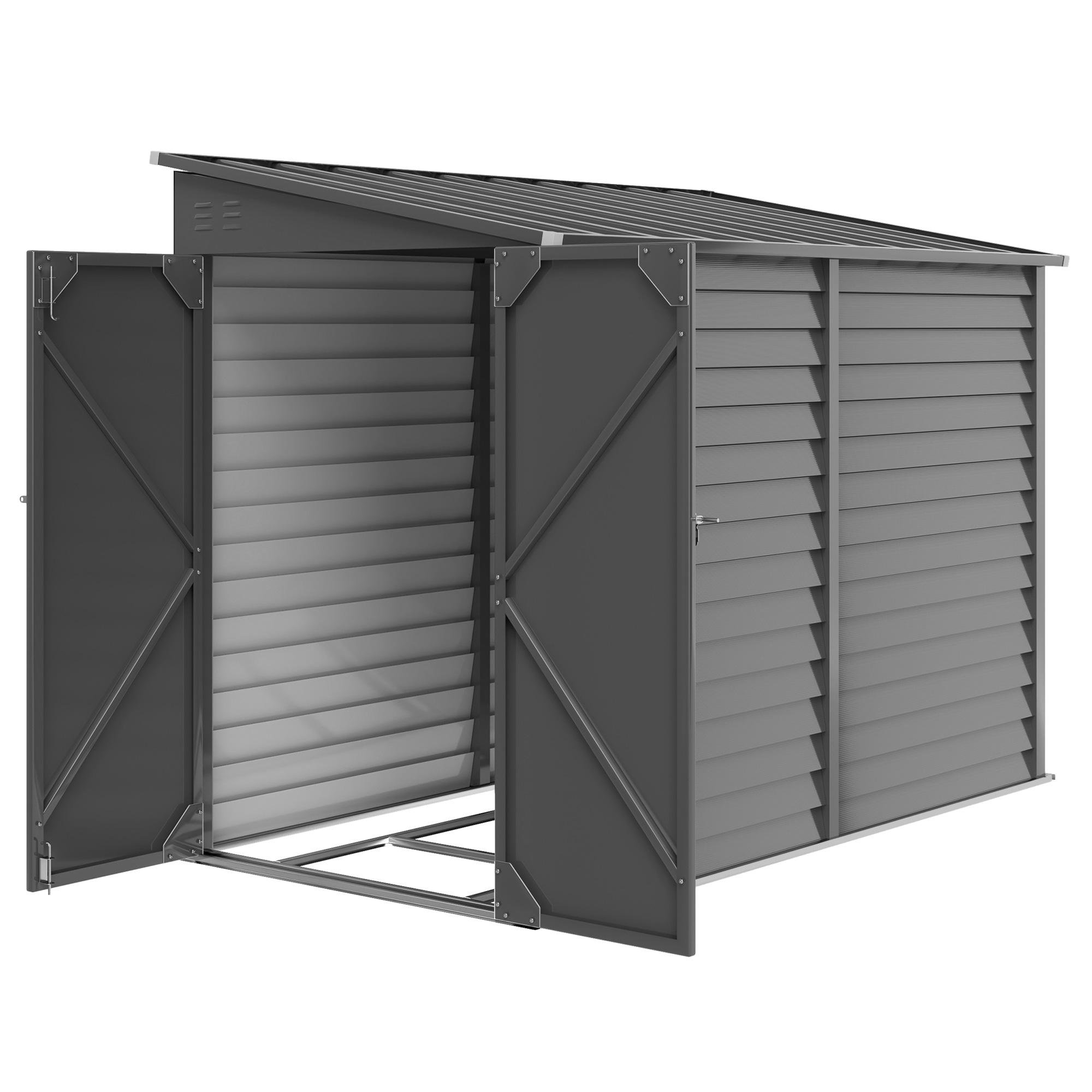 Dark Grey Lean-To Steel Shed with Foundation Kit
