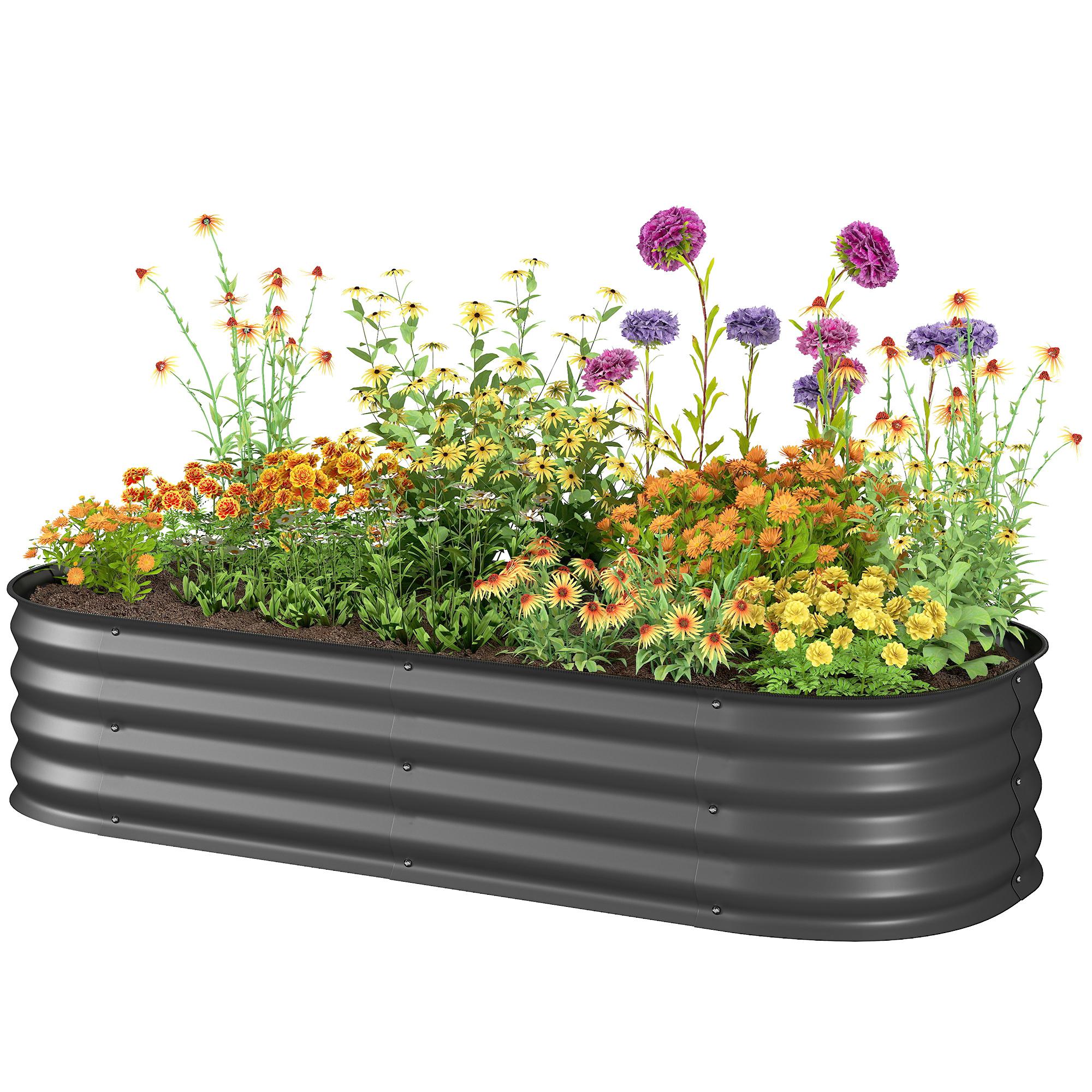 Dark Grey Galvanized Steel Planter with Open Bottom
