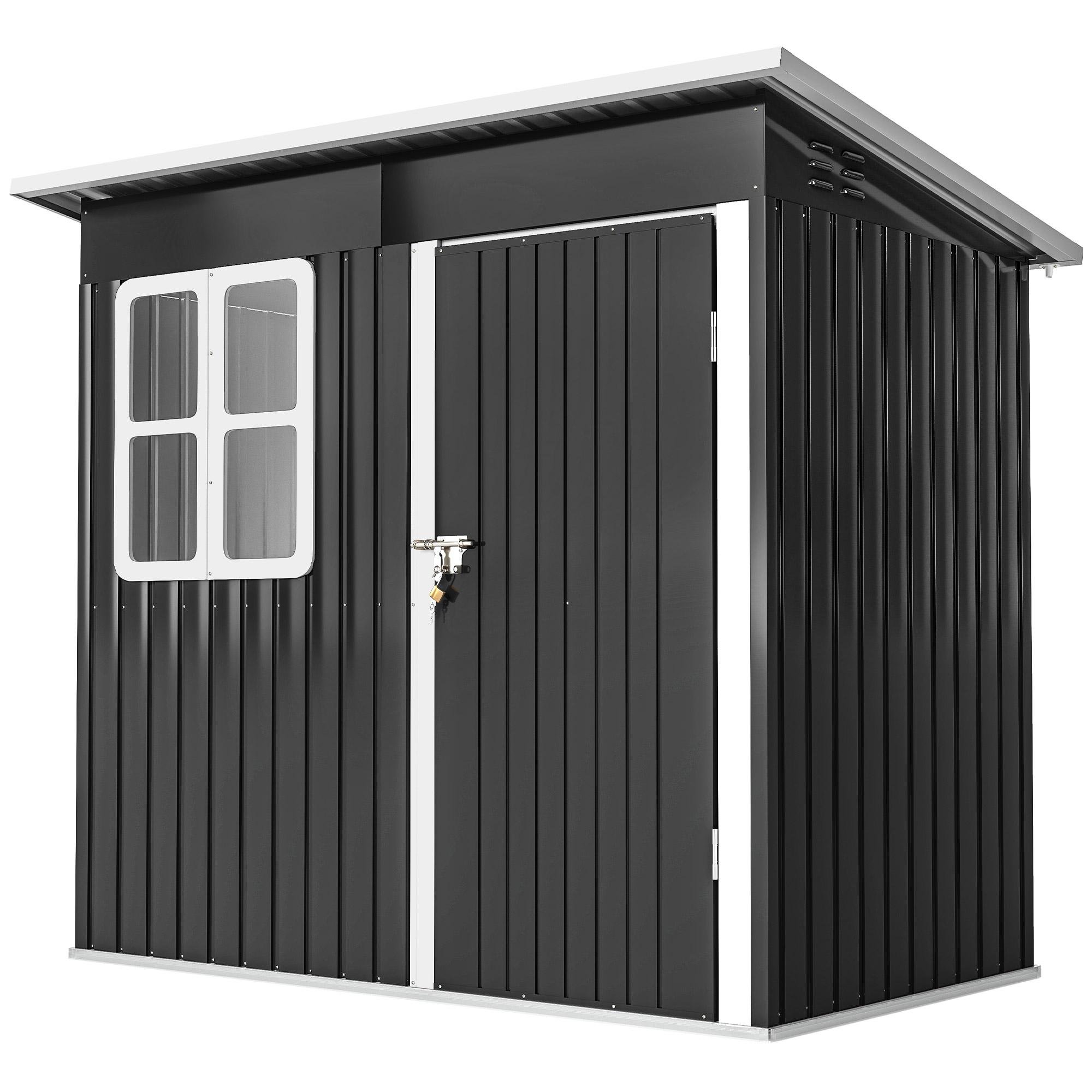 7x4 Dark Grey Garden Shed with Window and Lockable Door
