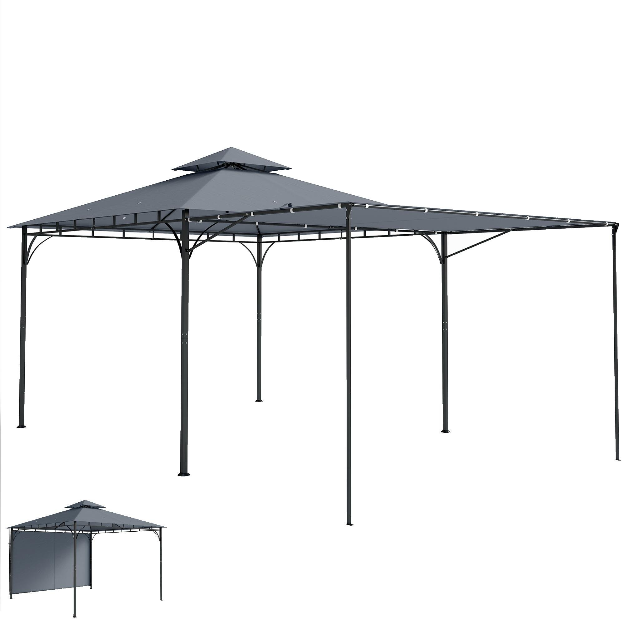 Dark Grey Extendable Gazebo with Double Roof, 10.5 ft