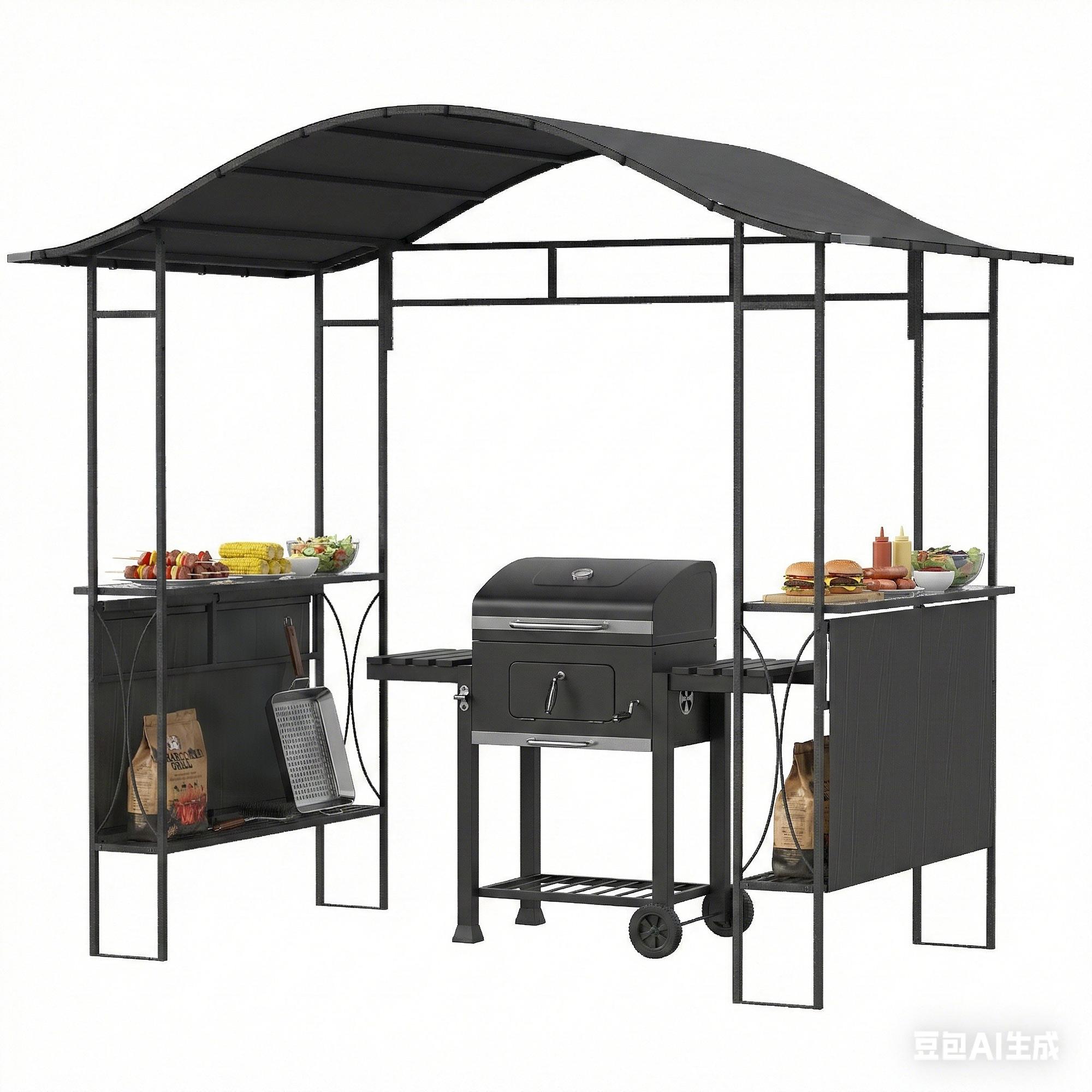 Double Tier Grill Gazebo with Dark Grey Canopy, 99.4 in