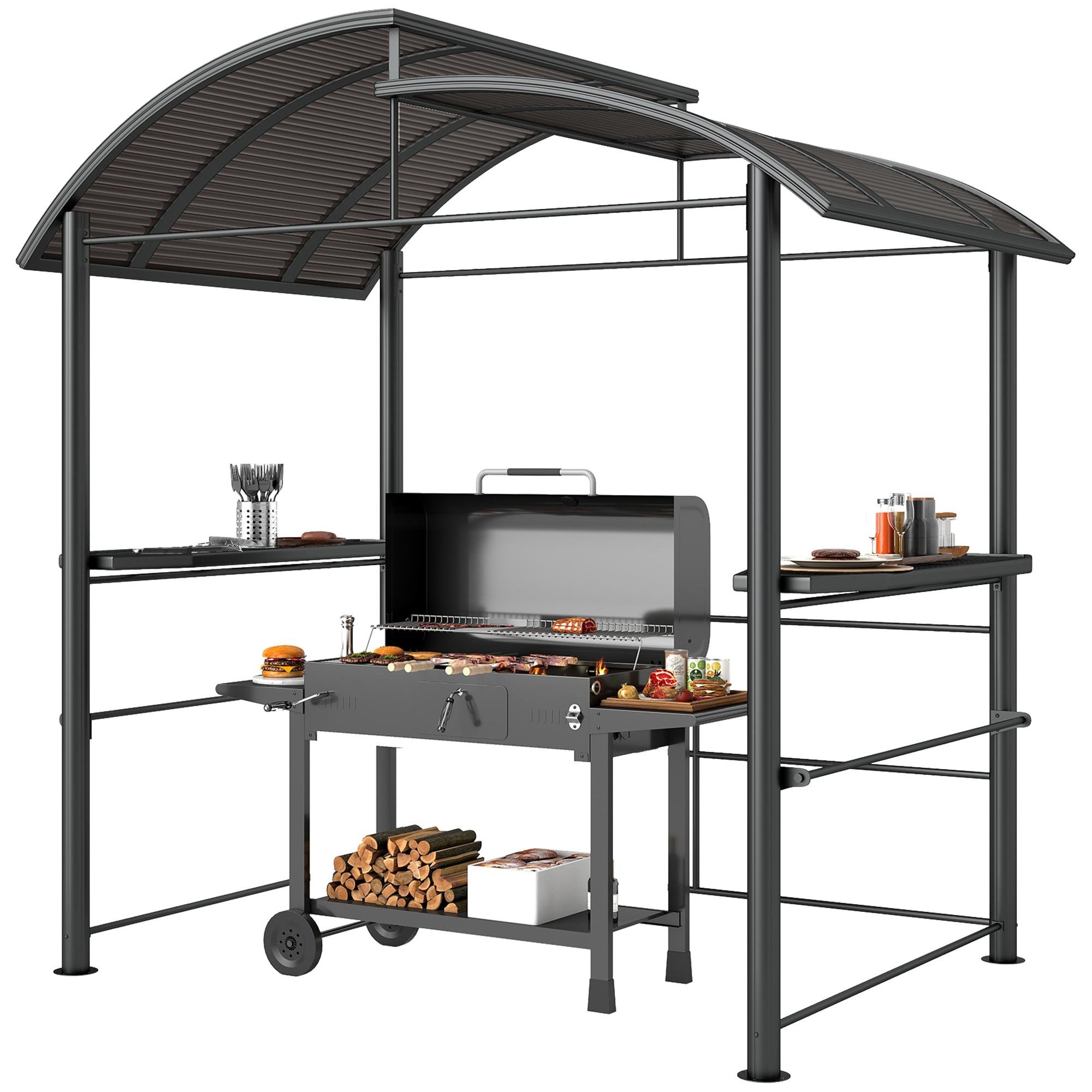 Dark Grey Grill Gazebo with Vented PC Roof, 8' x 5'