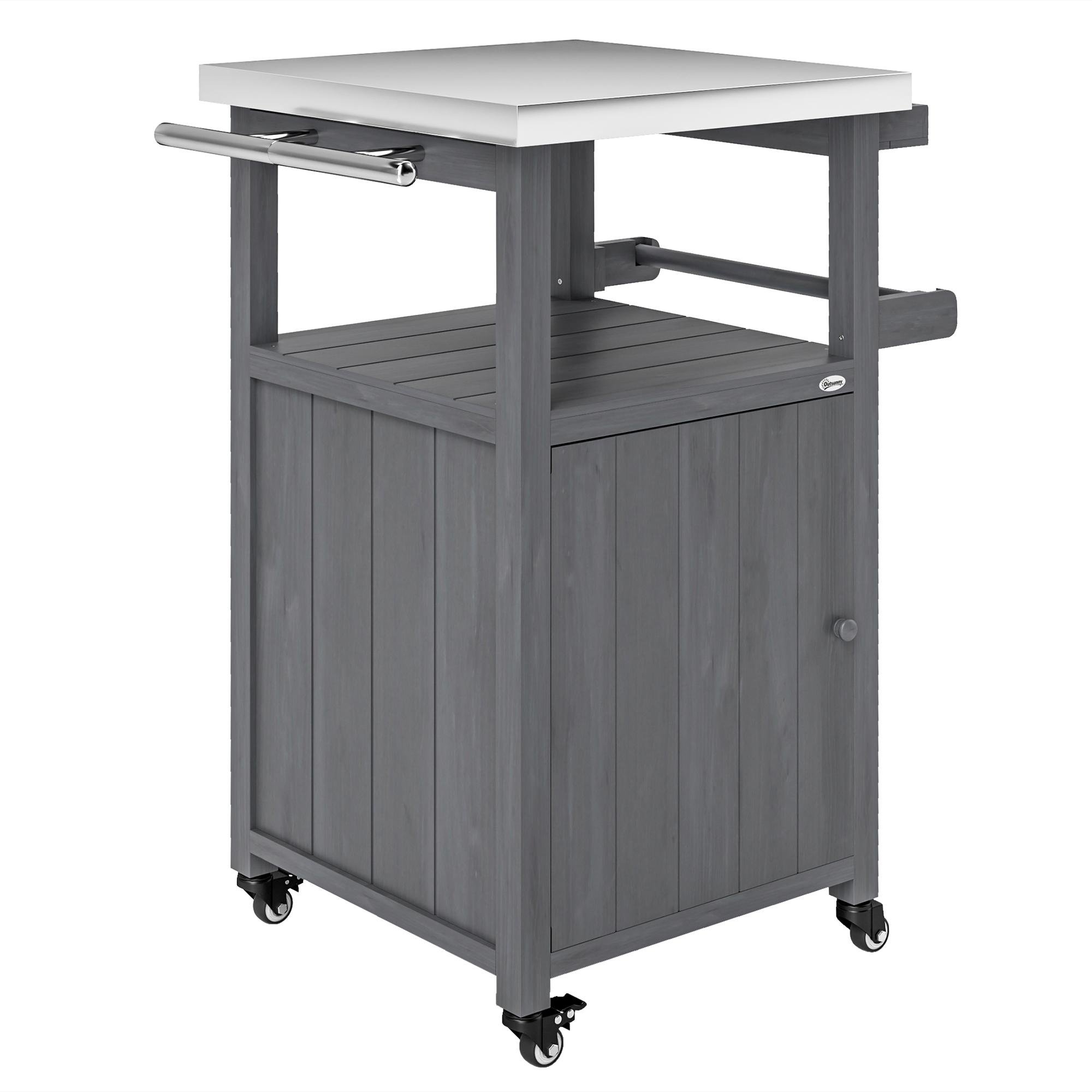 Dark Grey Grill Table with Storage Cabinet