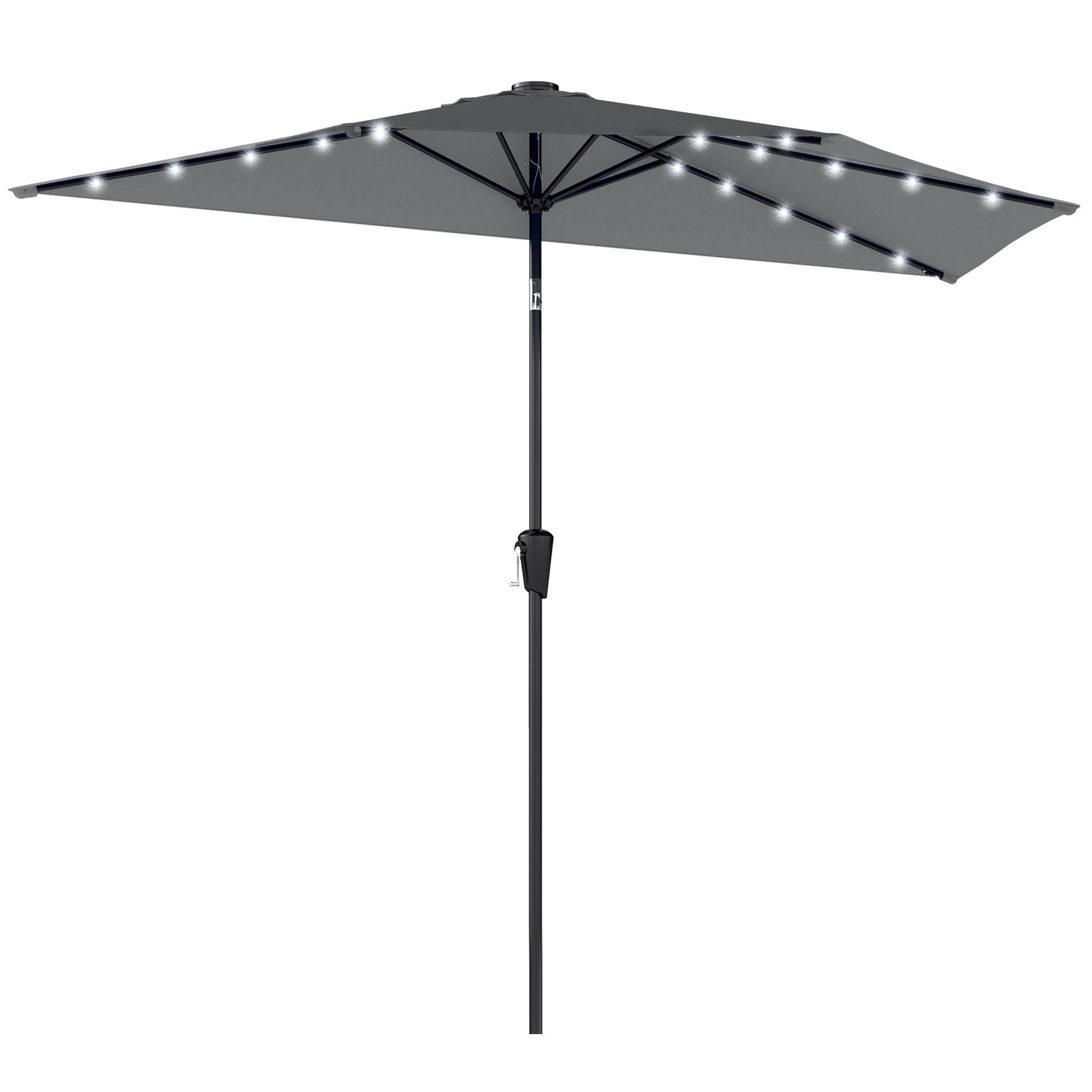 Dark Grey Solar Half Umbrella with LED Lights, 9 ft