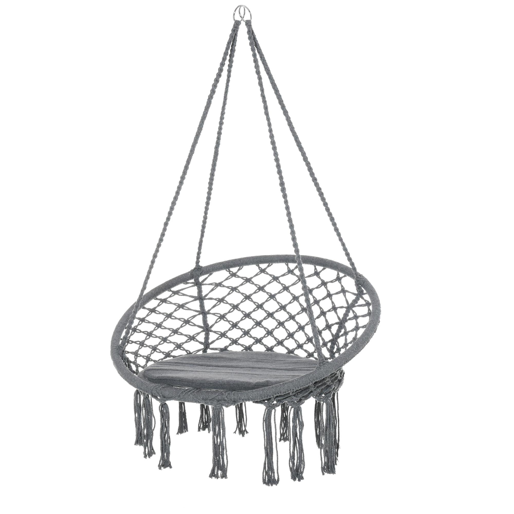 Dark Grey Hammock Chair with Macrame Net, 31.5 in