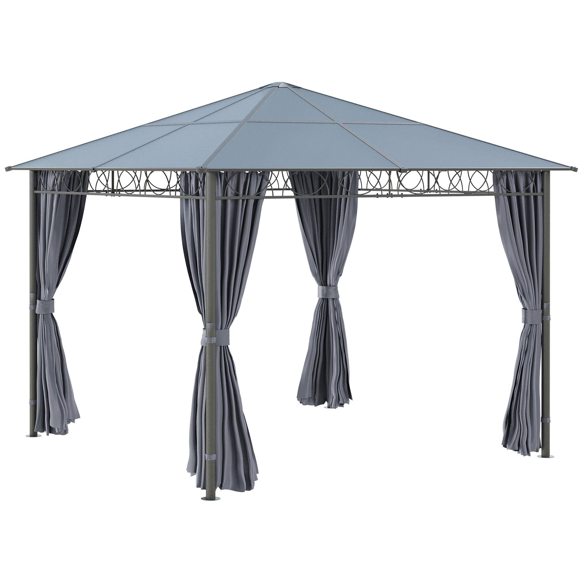 10x10 Dark Grey Polycarbonate Gazebo with Curtains