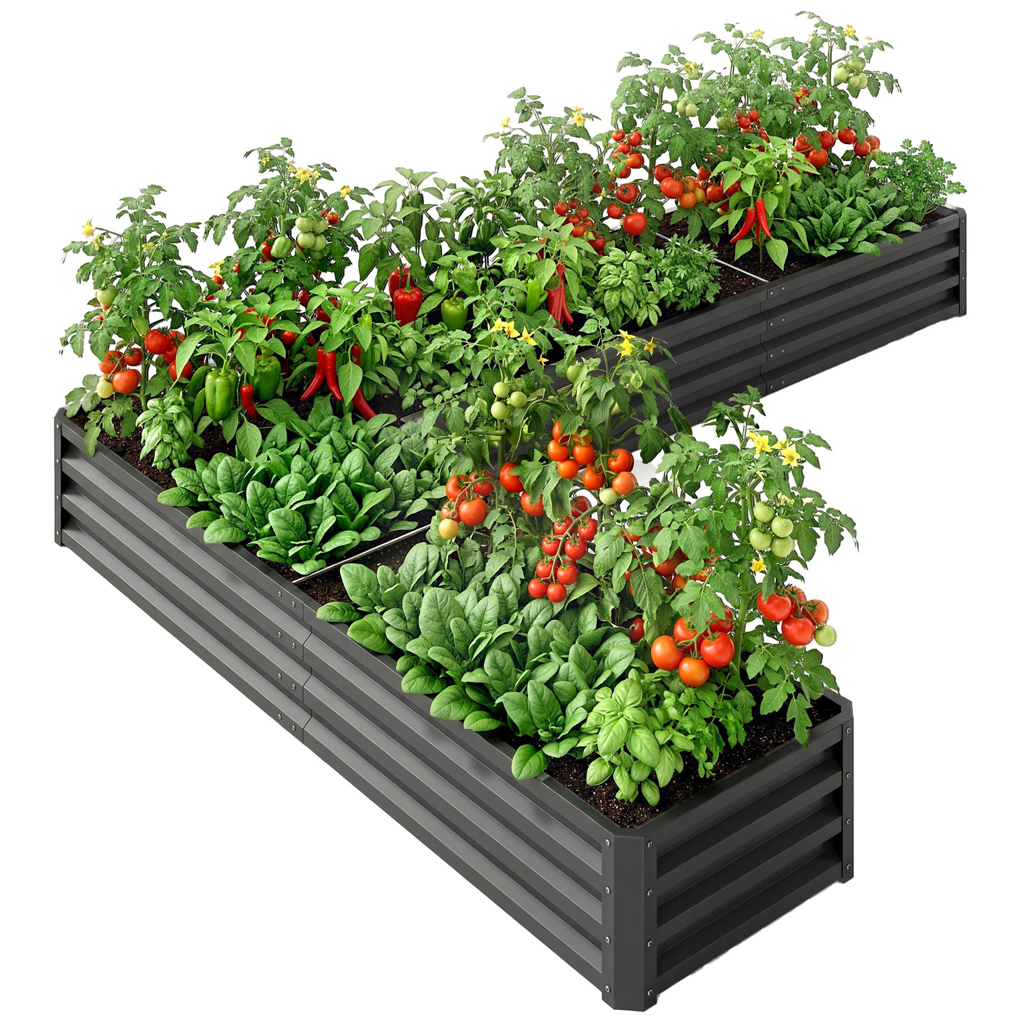 Dark Grey L Shaped Planter with Reinforced Rods, 82 x 109 in