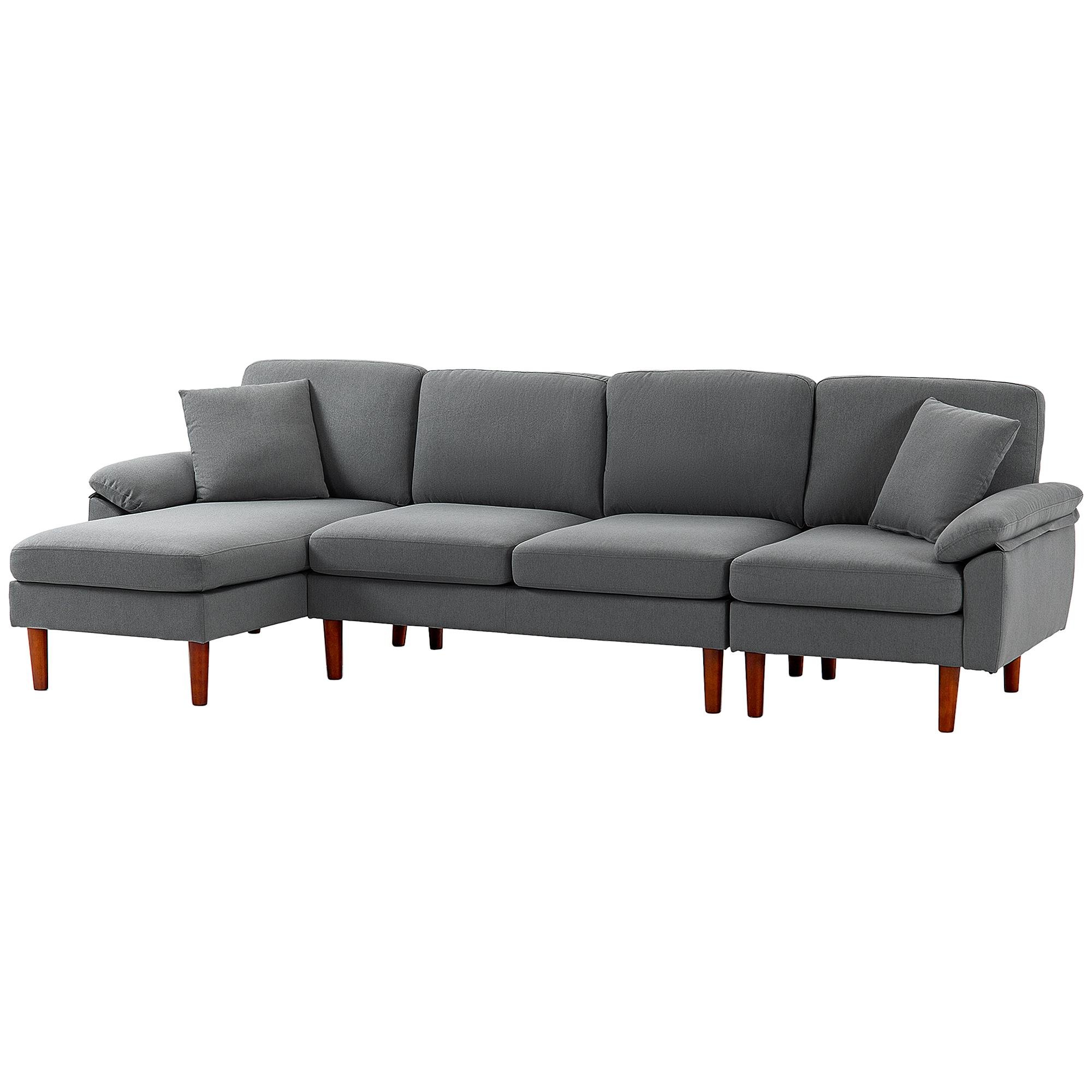 Dark Grey Reversible Chaise Sofa with Linen-Feel Fabric