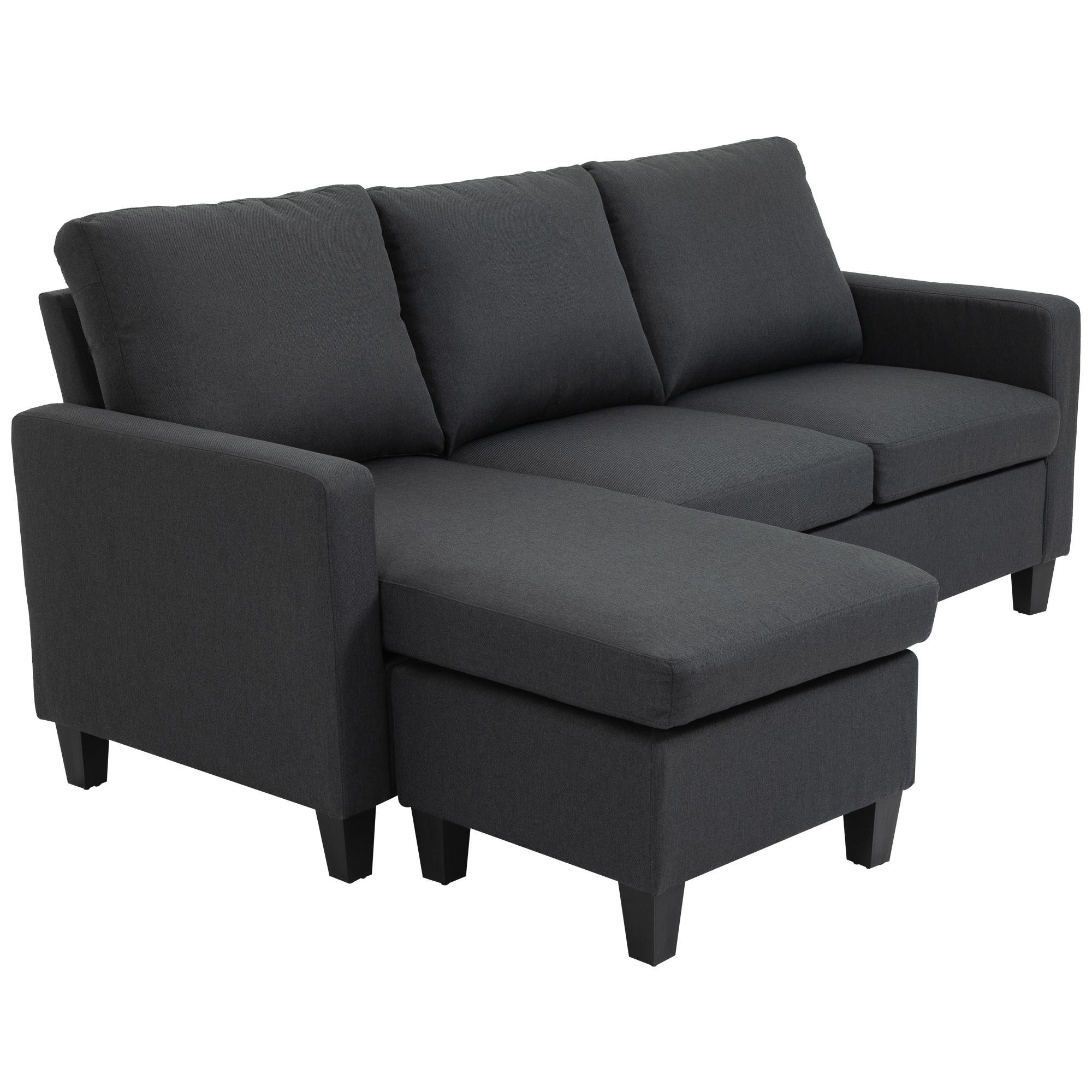 Dark Grey L-Shaped Sofa with Reversible Chaise for Living Rooms
