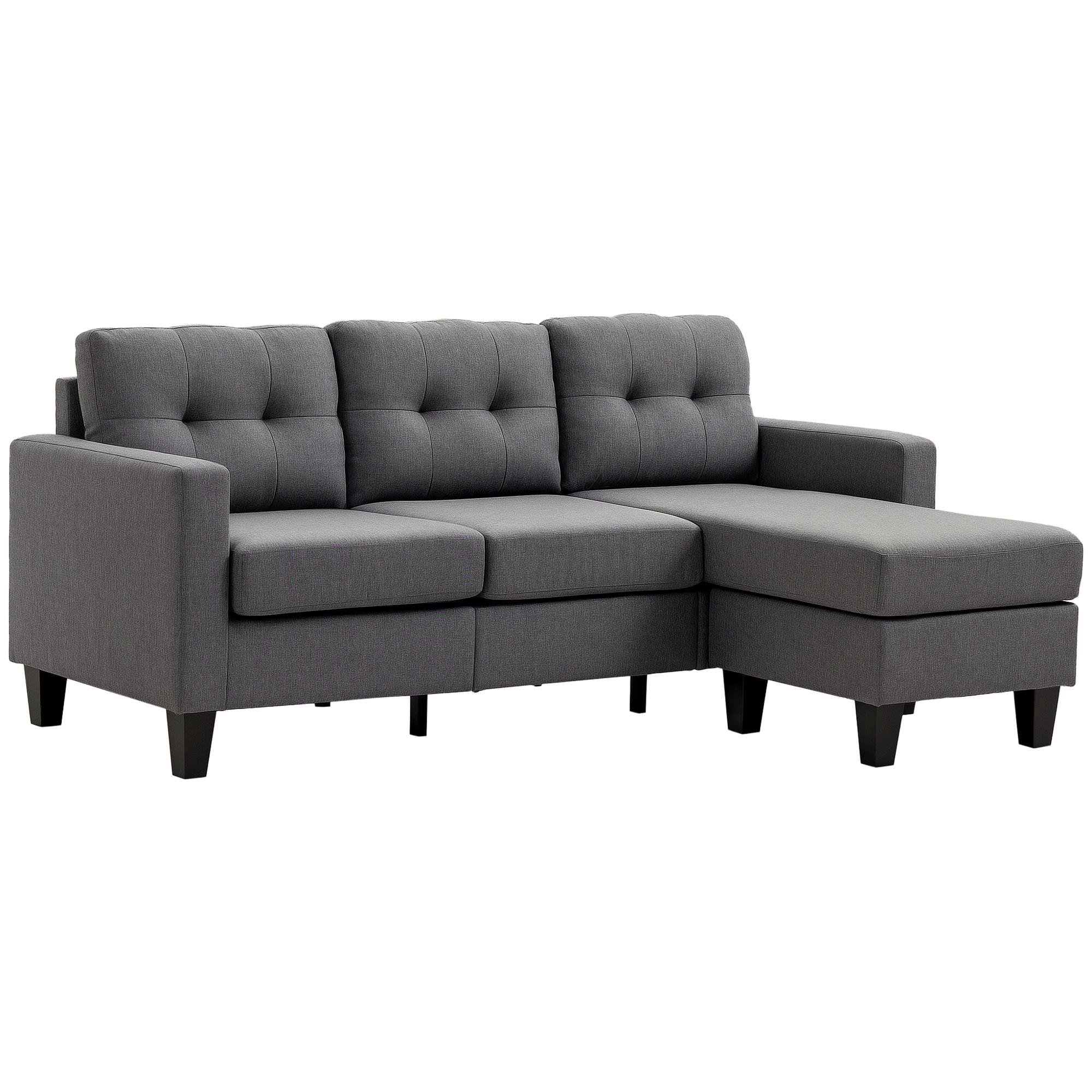 Dark Grey Linen Touch Sofa with Ottoman, 3 Seater