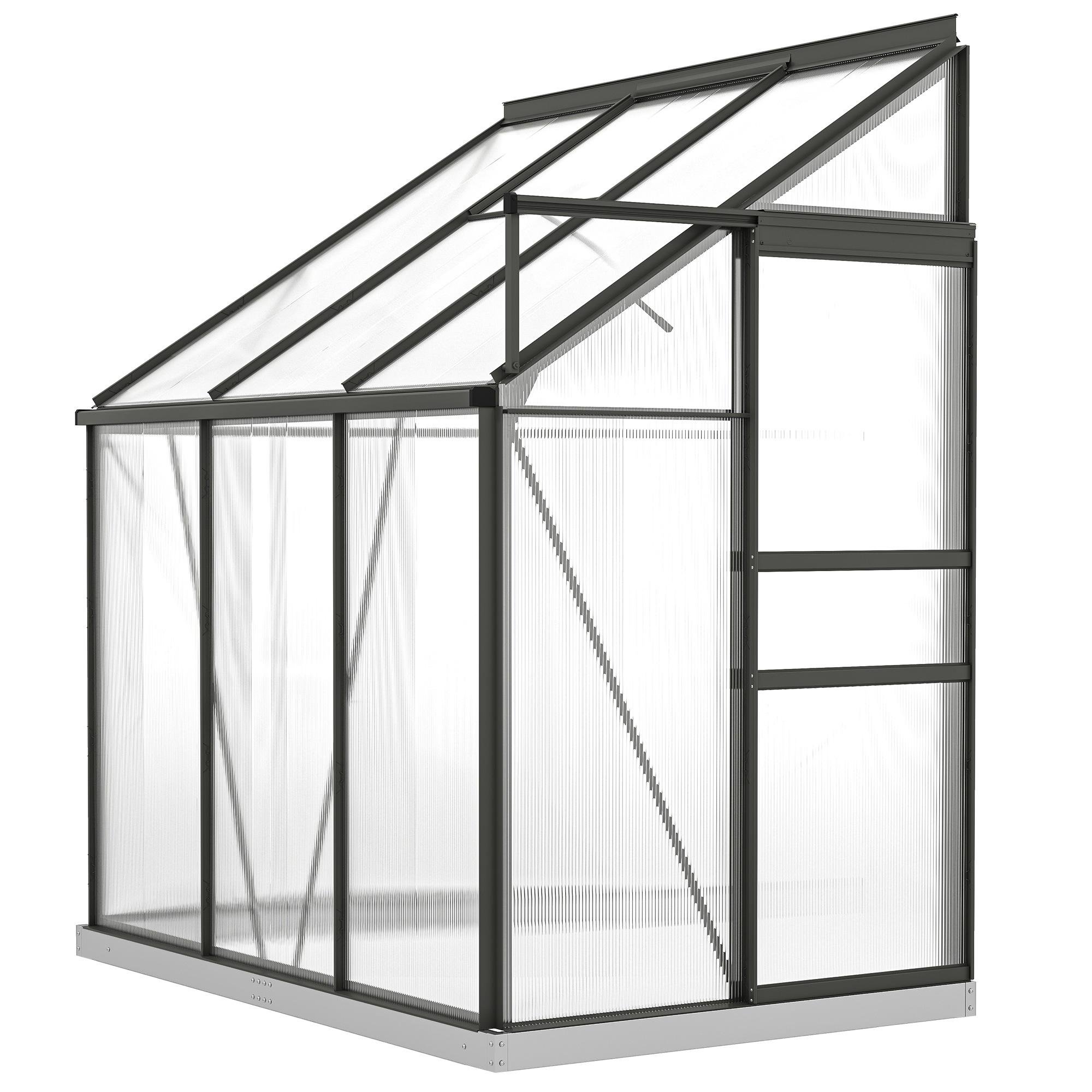 Dark Grey Lean-to Greenhouse with UV Polycarbonate Panels