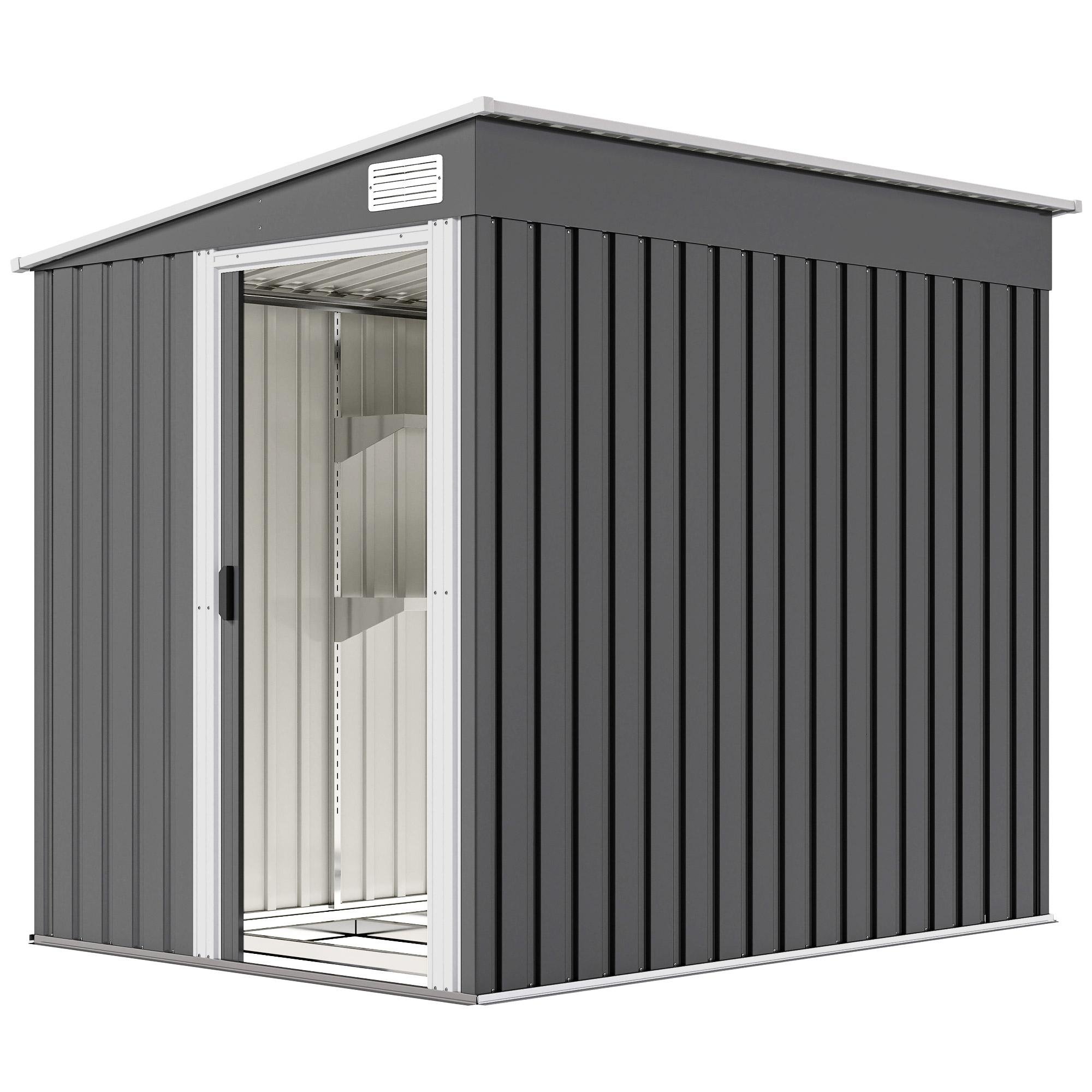 5x7 dark grey lean-to shed with foundation