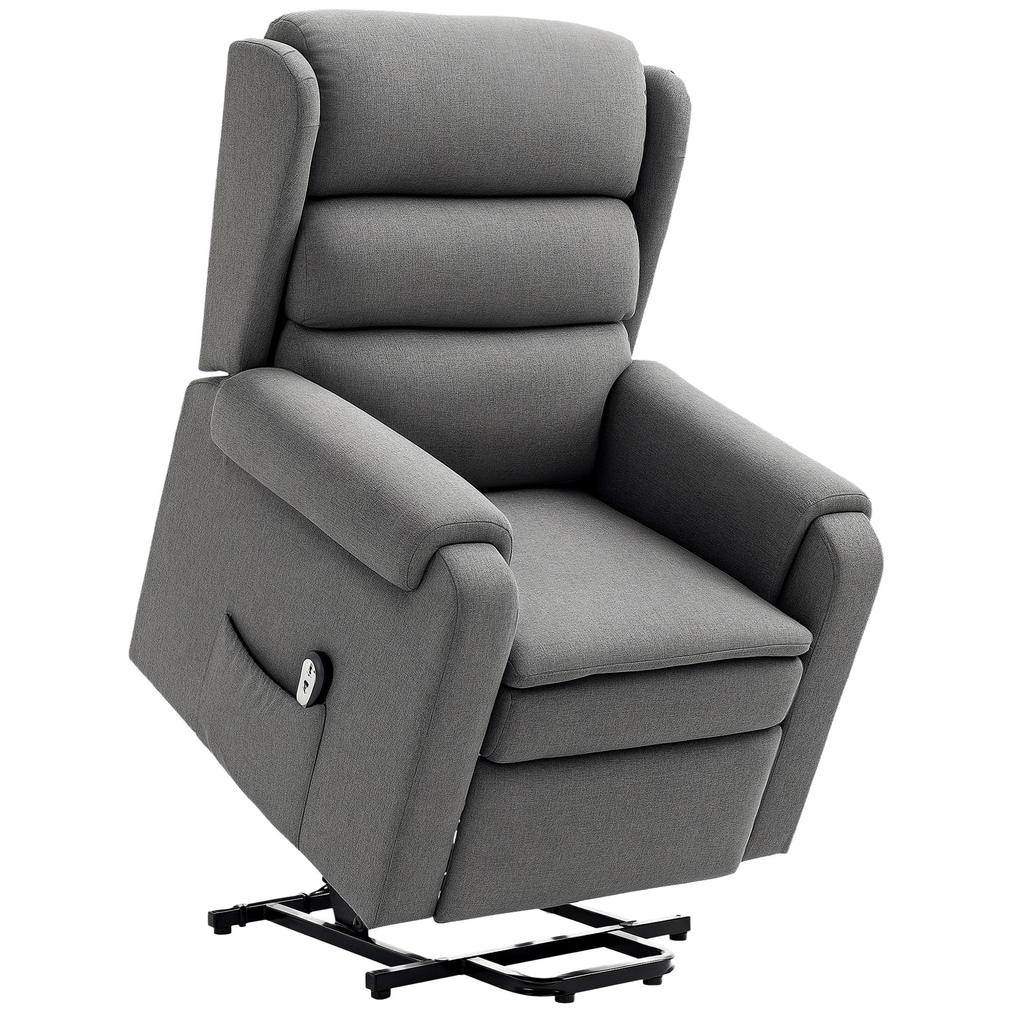Dark Grey Linen Lift Chair with Power Recline and Lift