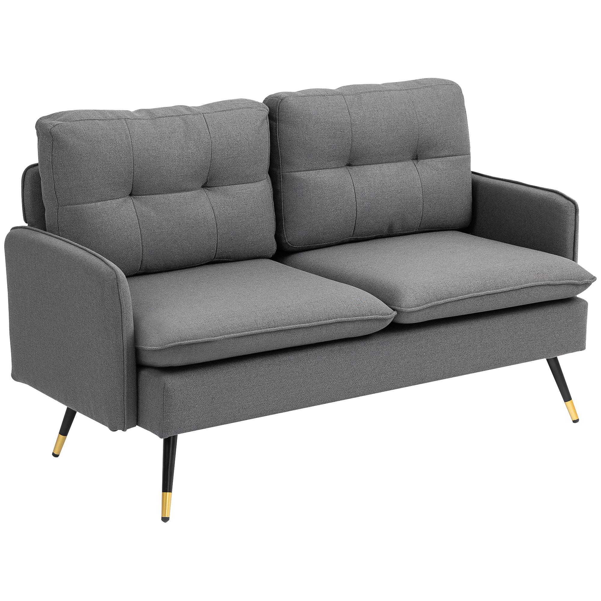 Dark Grey Linen Loveseat with Tufted Back Cushions