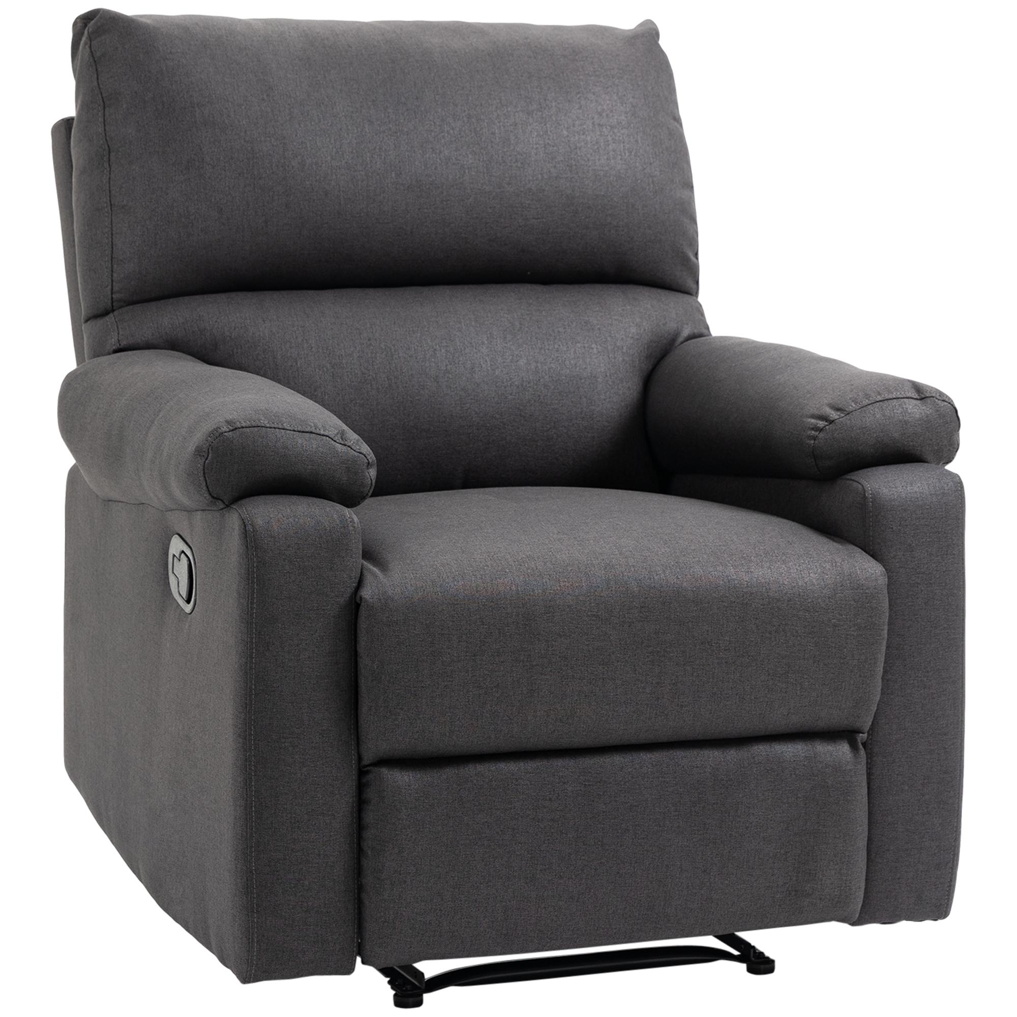 Dark Grey Linen Recliner with Footrest
