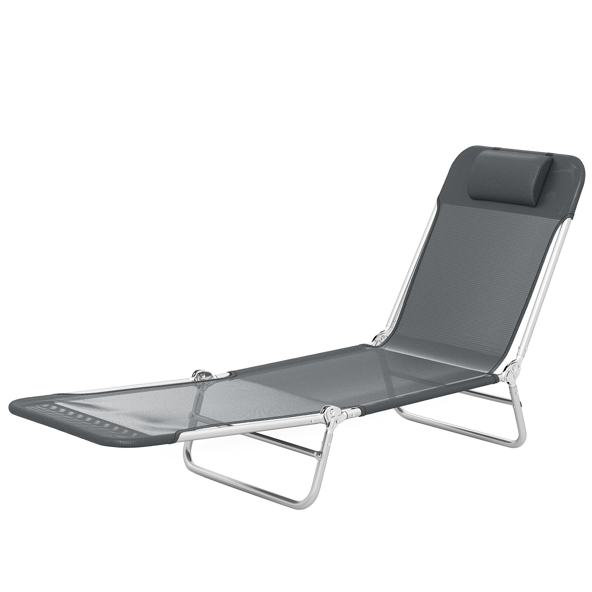 Dark Grey Mesh Sun Lounger with 5-Position Reclining Backrest