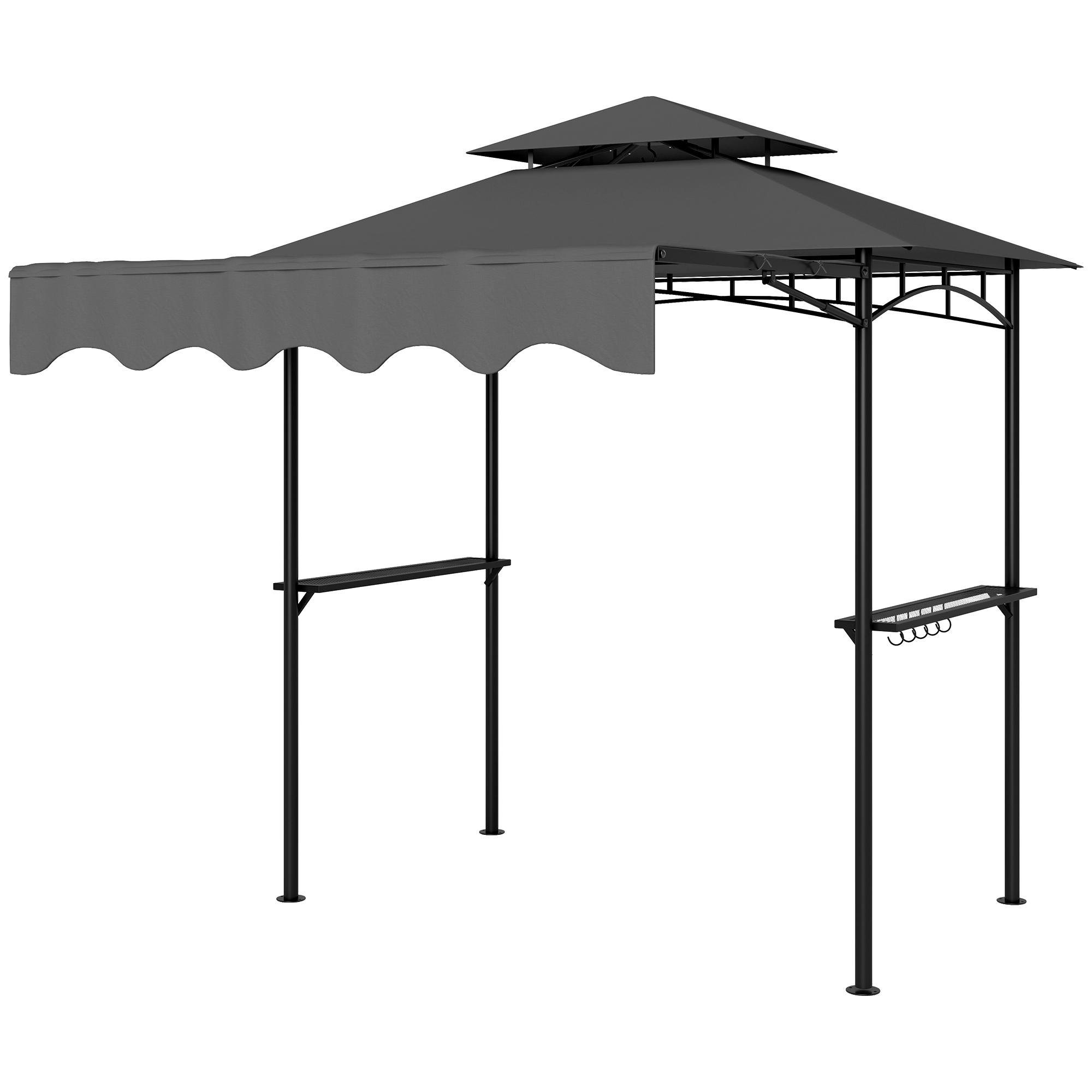 Dark Grey Metal BBQ Gazebo with Adjustable Awning
