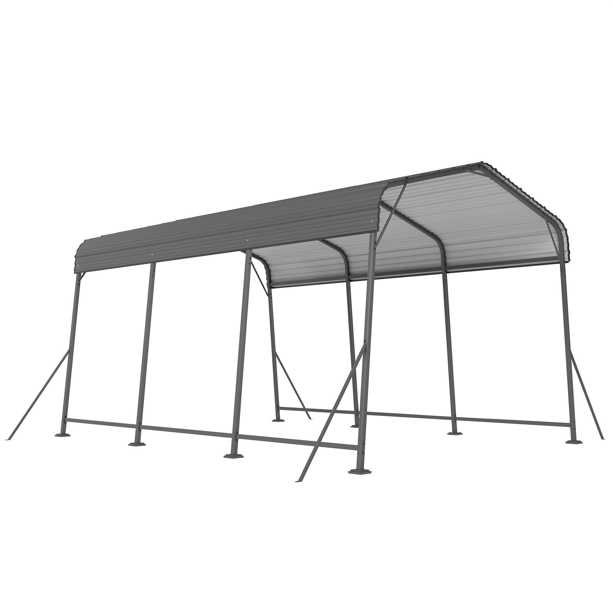 Reinforced metal carport with galvanized roof, 11 x 15 ft