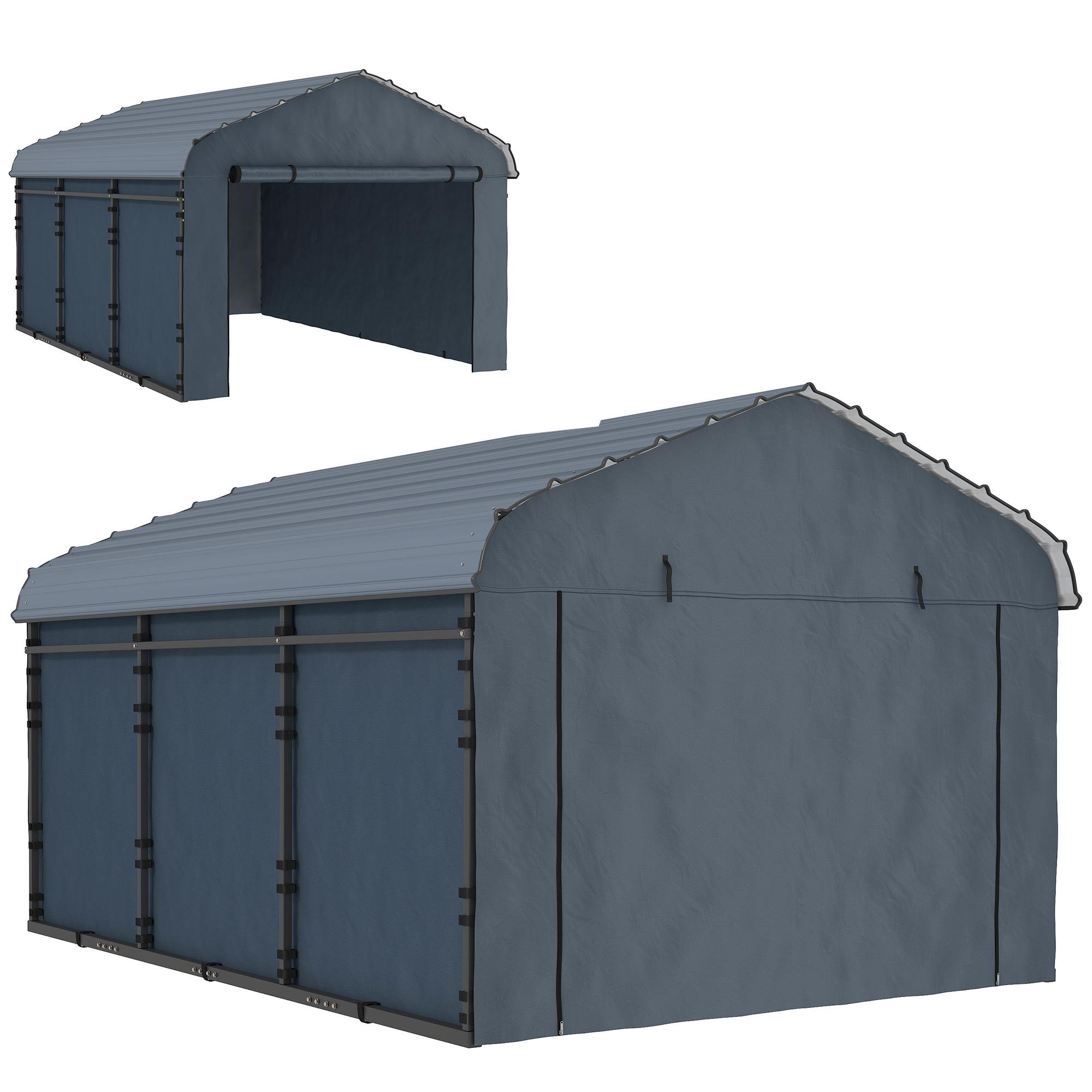 Dark Grey Metal Carport with Removable Sidewalls, 10' x 15'