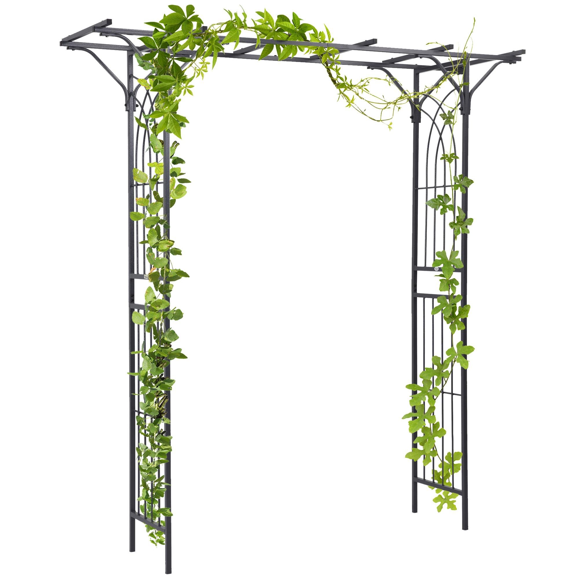 Dark Grey Metal Garden Arch with Scrollwork, 74.75 x 19.75 x 82.75 in