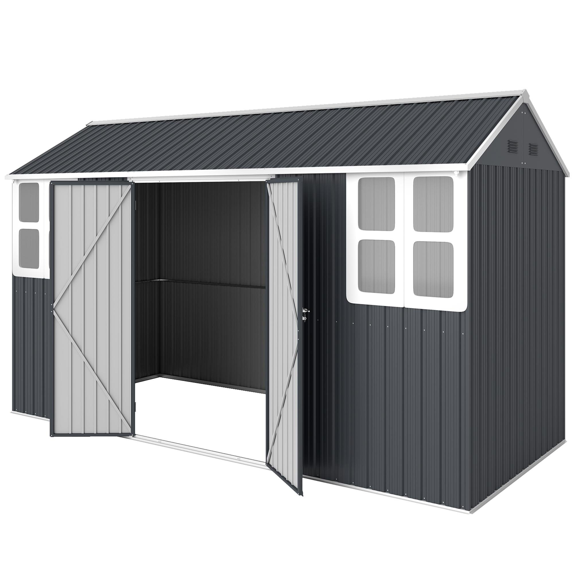 12x5.5 Dark Grey Metal Shed with 62 ft² Storage