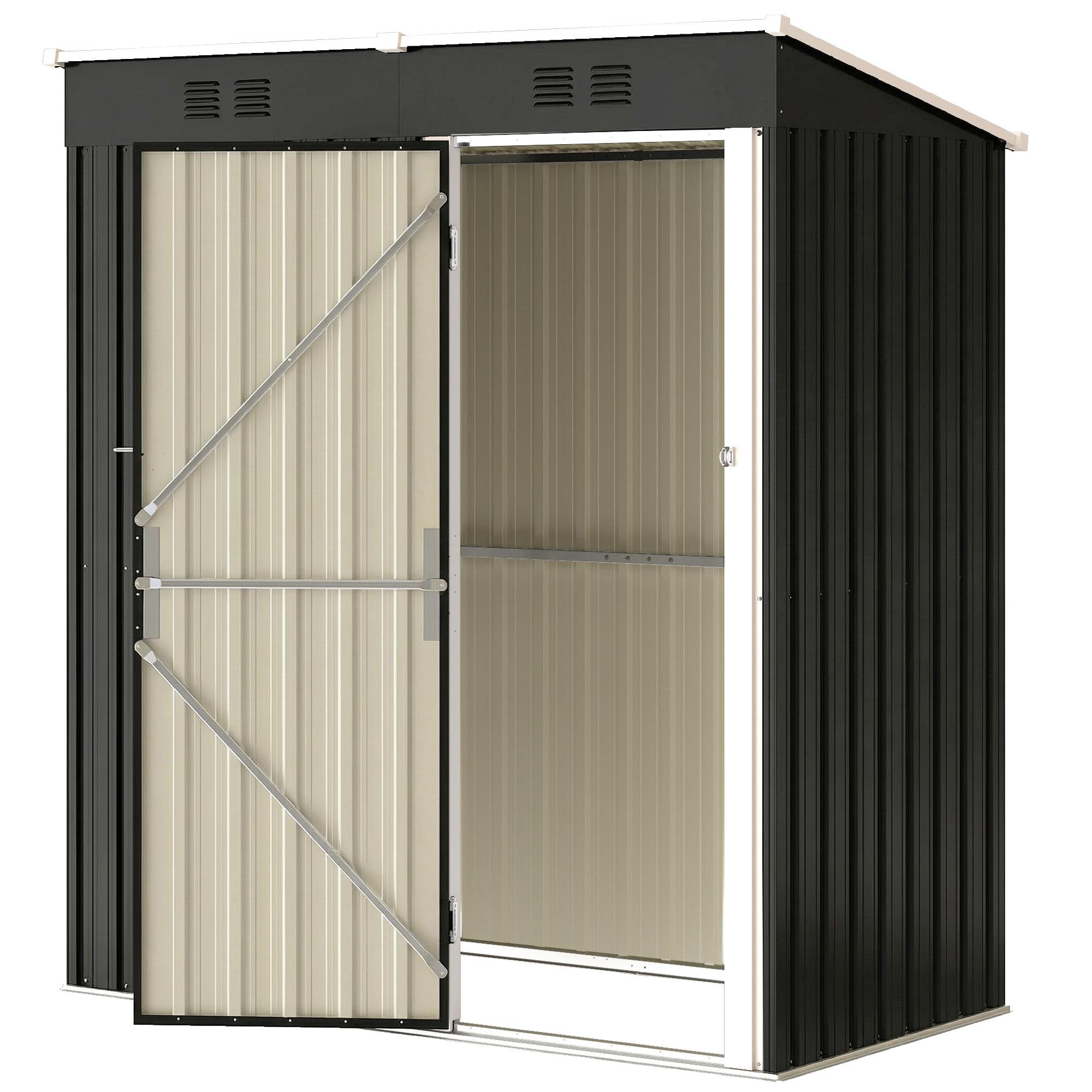 5x3 dark grey metal shed with lockable door and vents