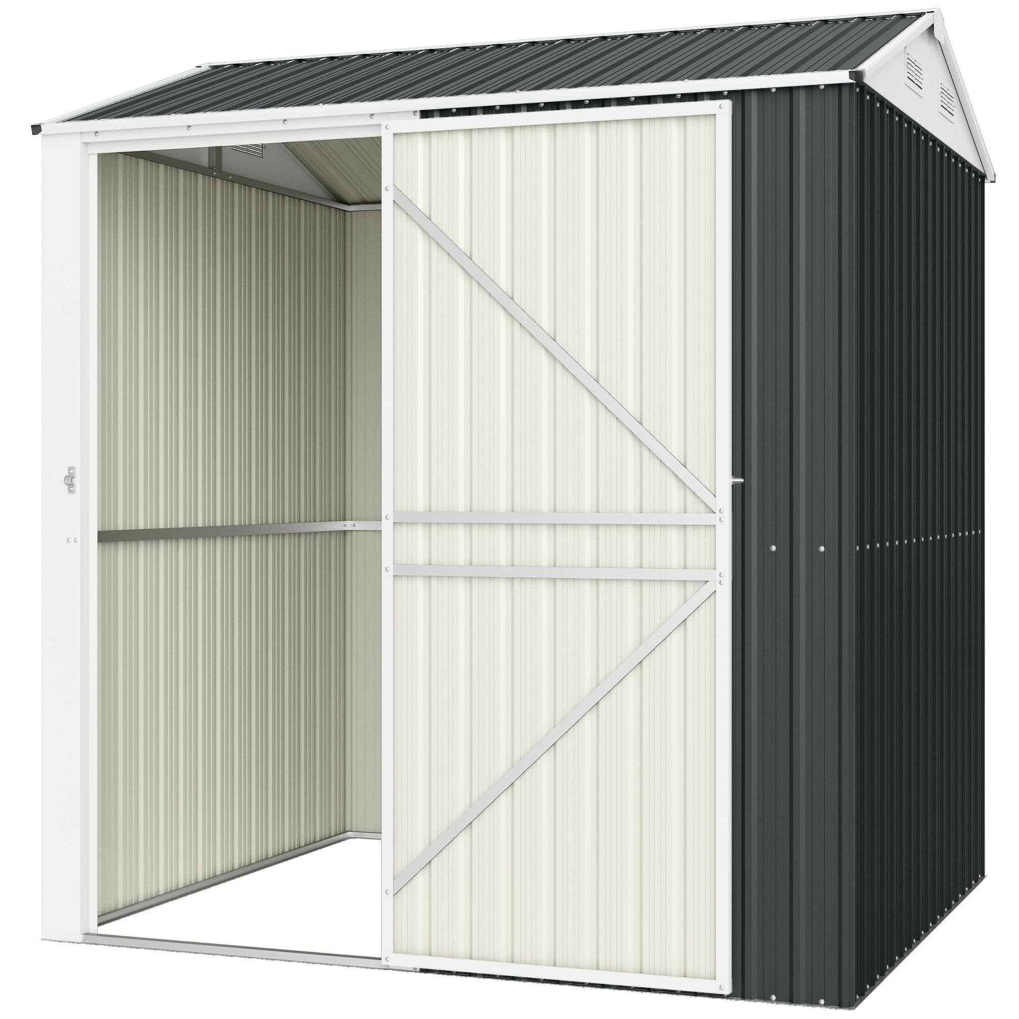 7x6 dark grey metal shed with tall walk-in design
