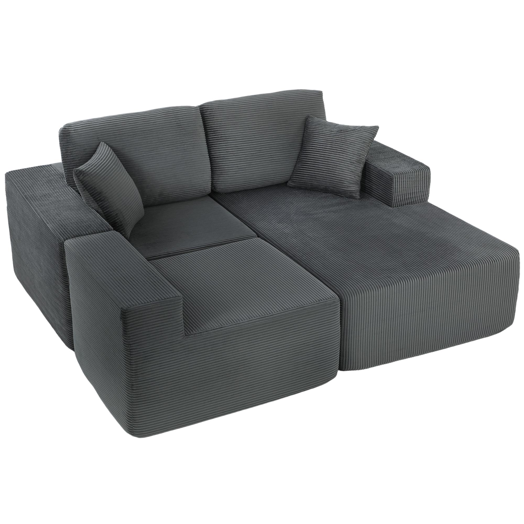 Dark Grey Modular Sofa Bed with 2-in-1 Design