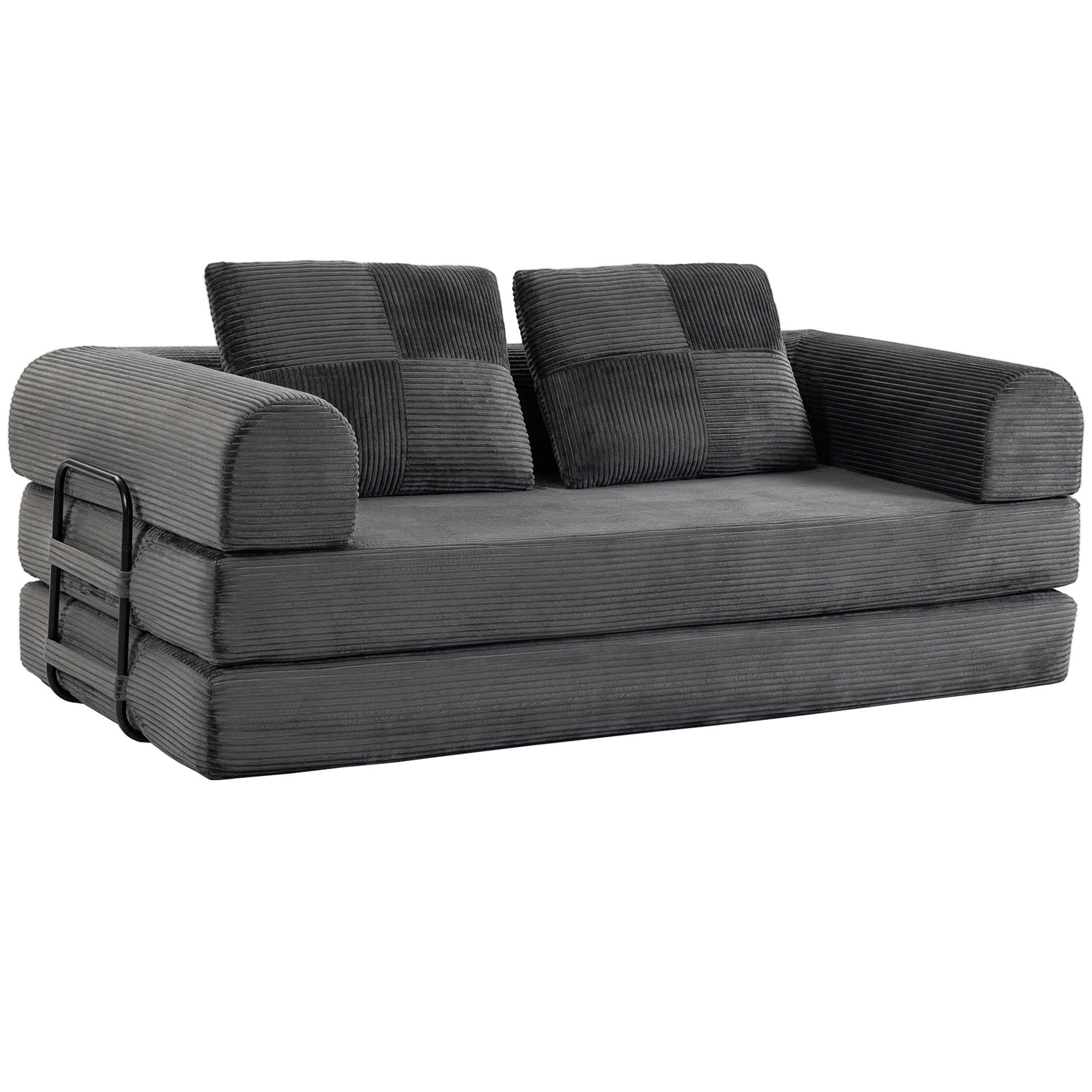 5-in-1 Modular Sofa Bed, Dark Grey Corduroy